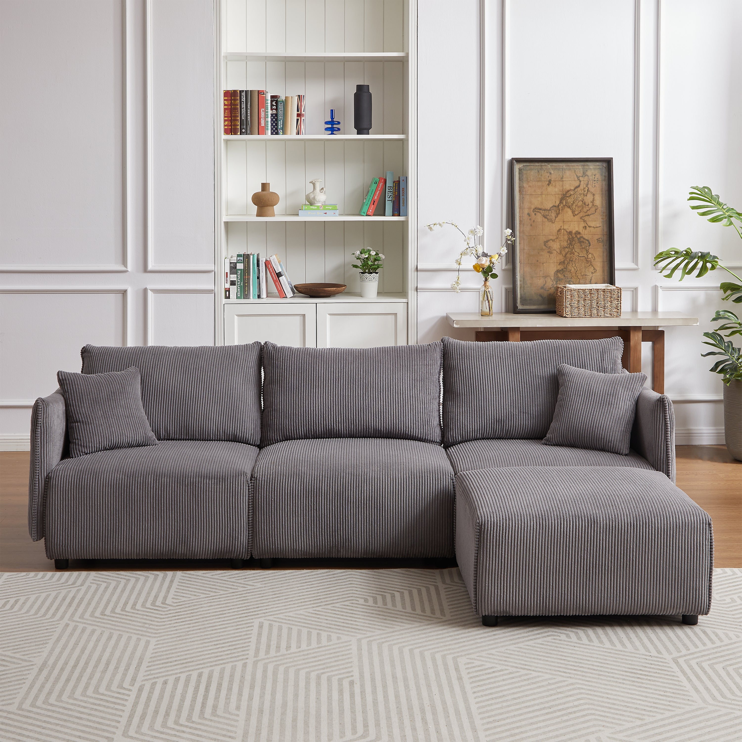 Modern Corduroy Sofa w/ USB Charging (106")