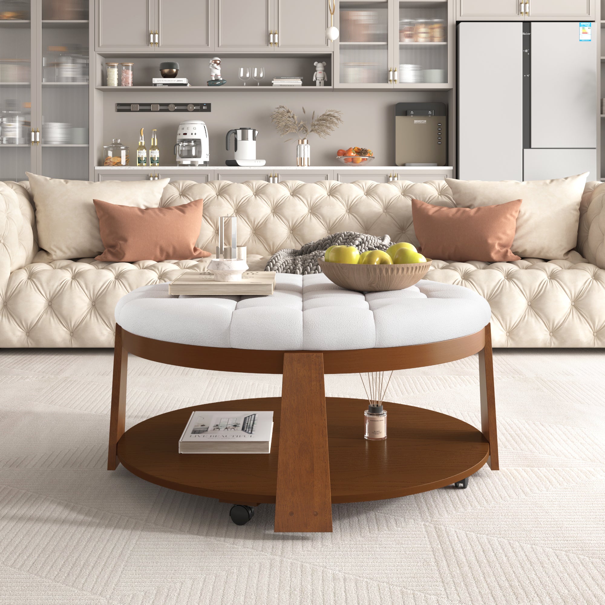 Modern Round Ottoman Coffee Table w/ Storage