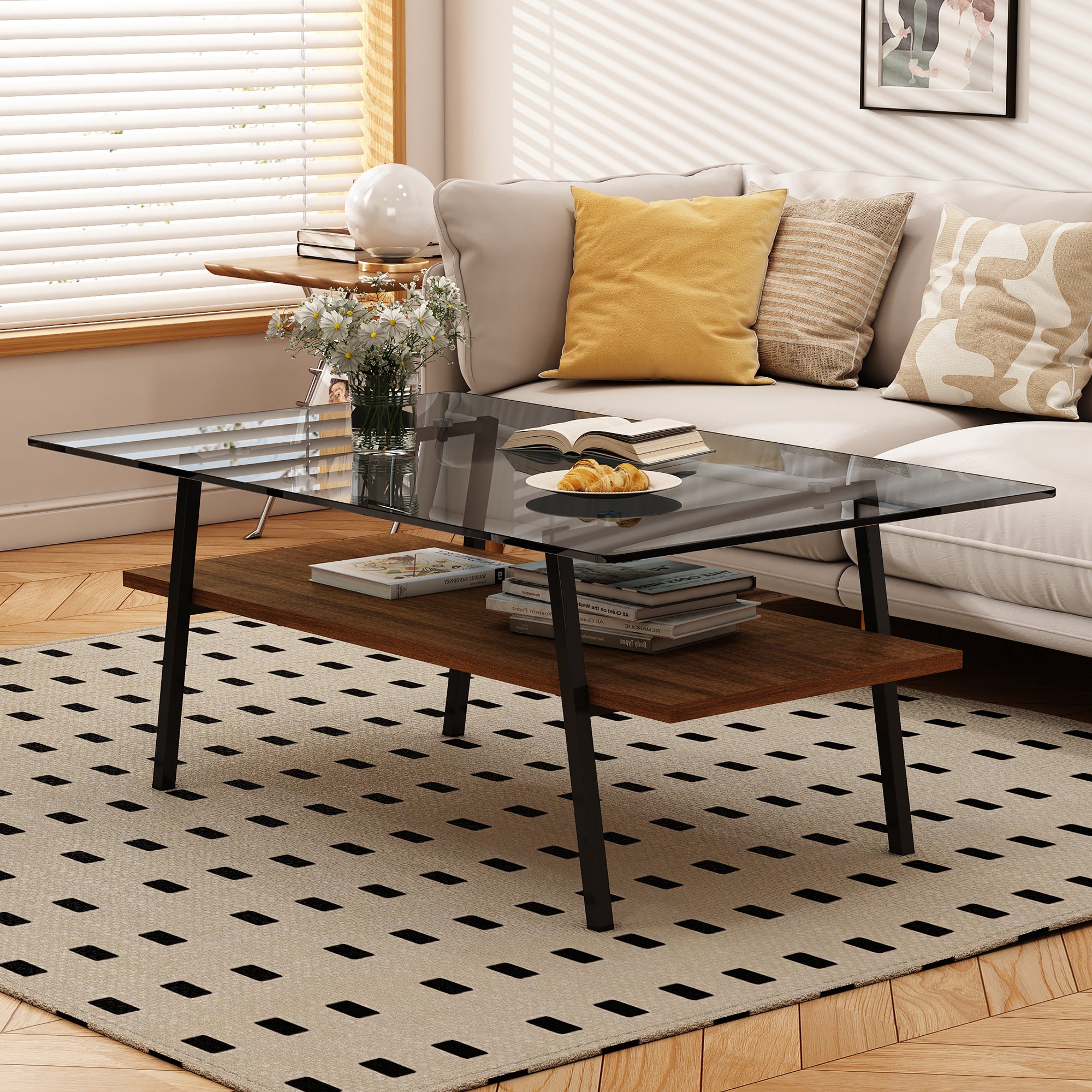 Modern Gray Glass Rectangle Coffee Table