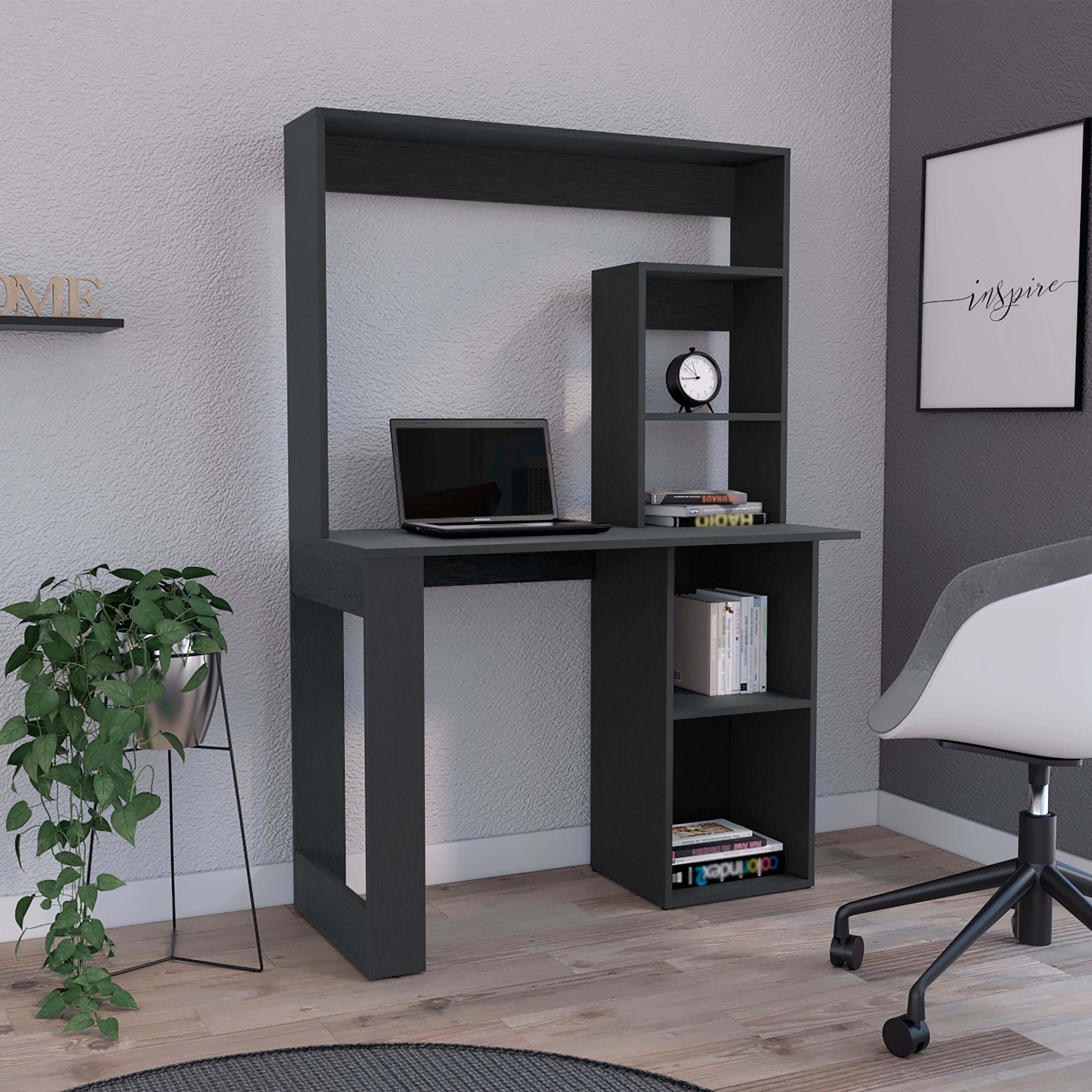 Black Writing Desk with Hutch & Shelves | Computer Desk
