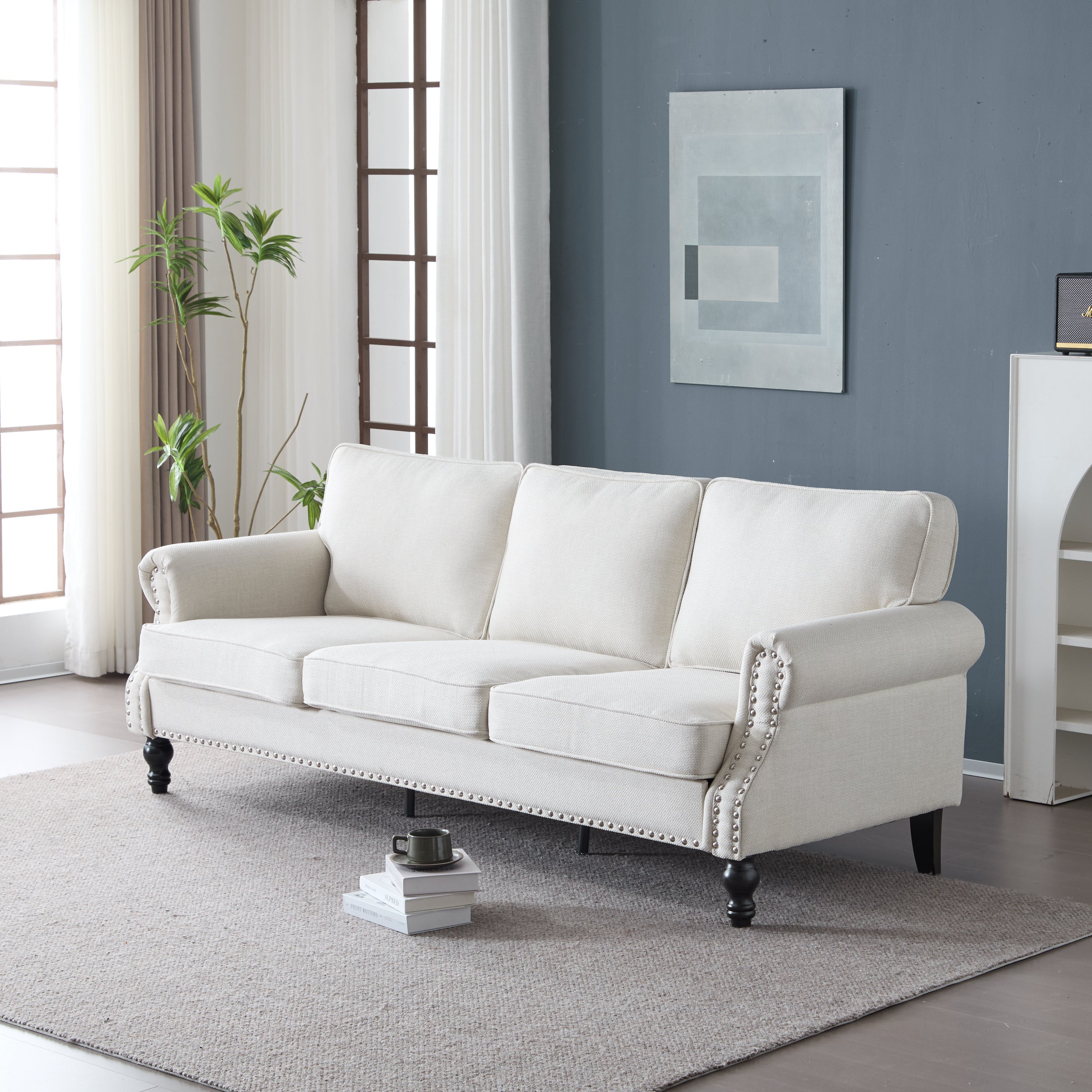 83" Nailhead Trim Sofa: Deep Seat Rolled Arm Couch