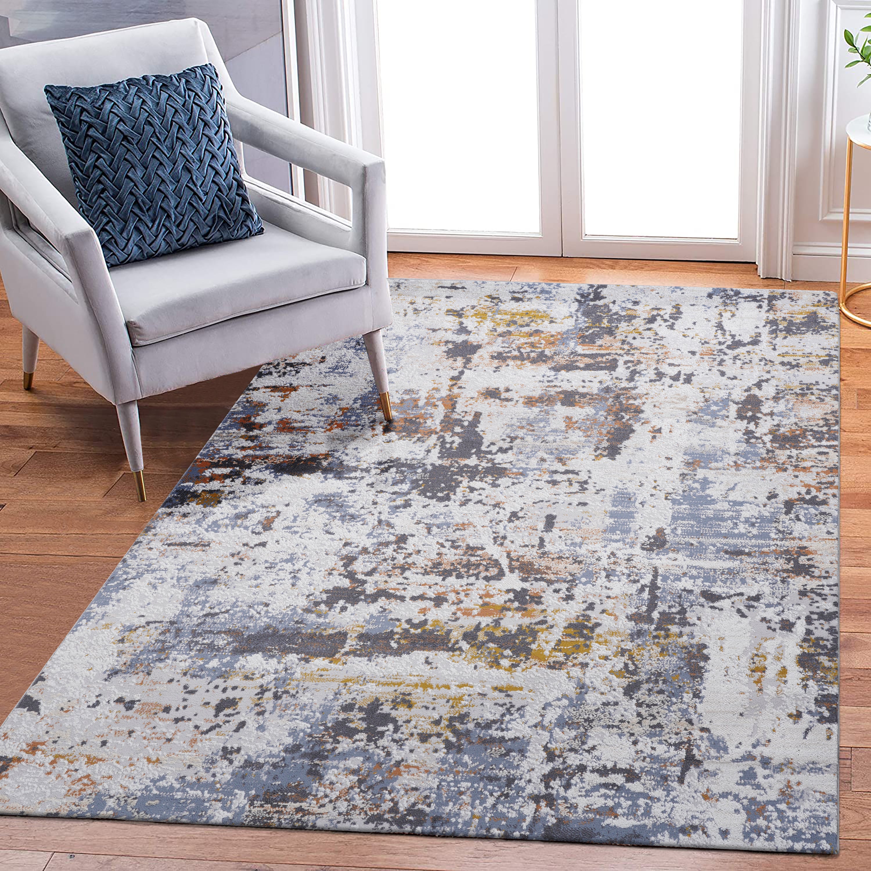 Stylish 6x9 Area Rug: Ivory/Blue Abstract