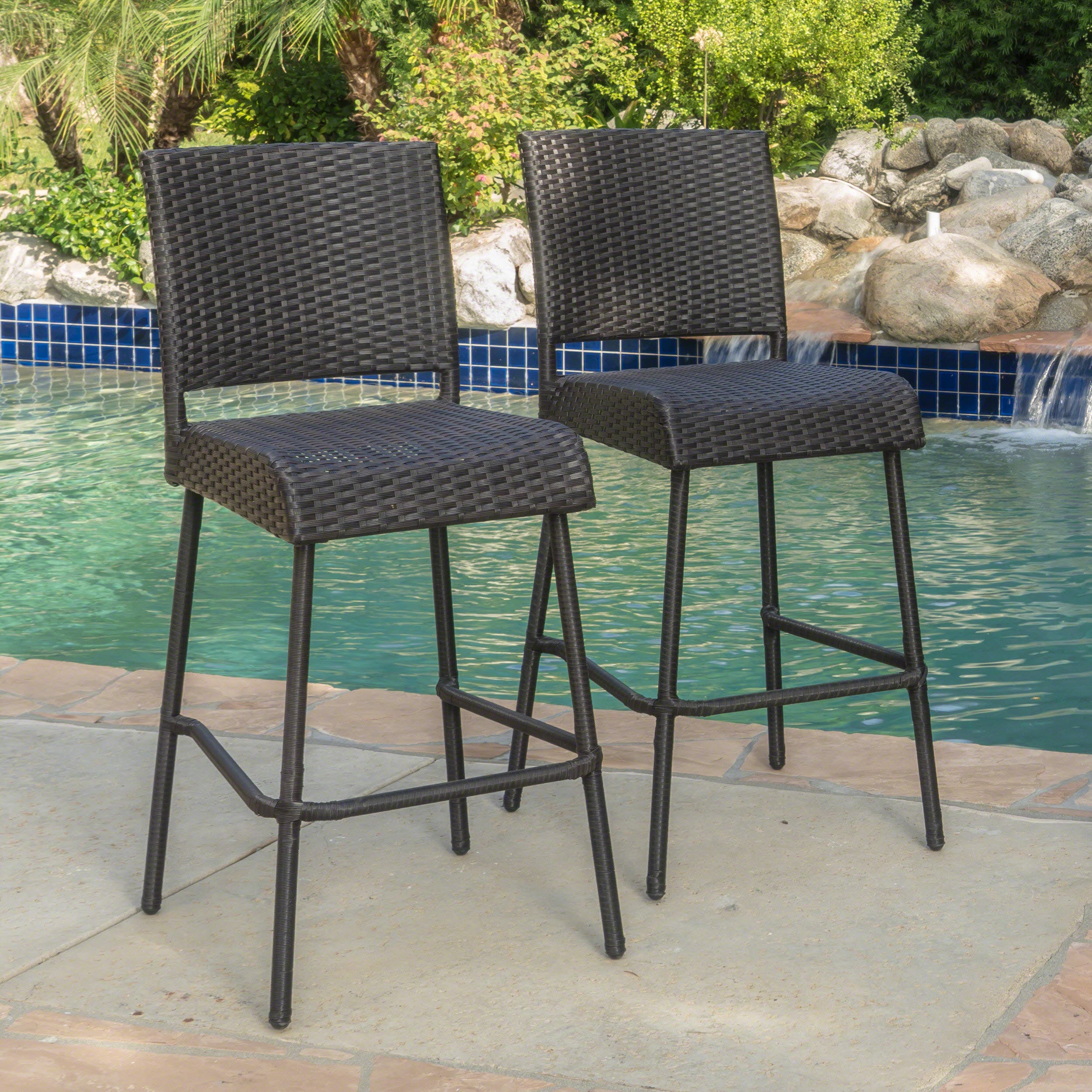 Rattan Bar Stools (Set of 2) - Dark Brown