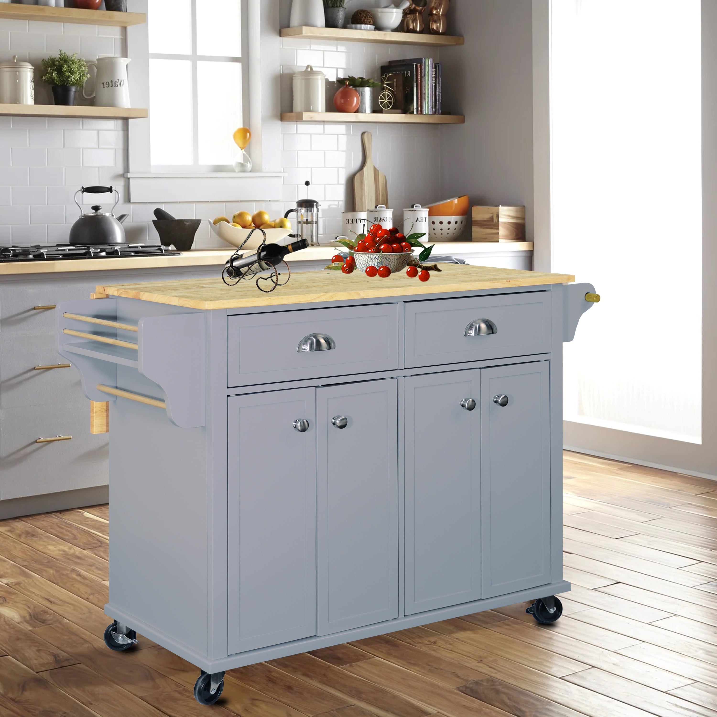 Cambridge Kitchen Island: Wood Top & Storage