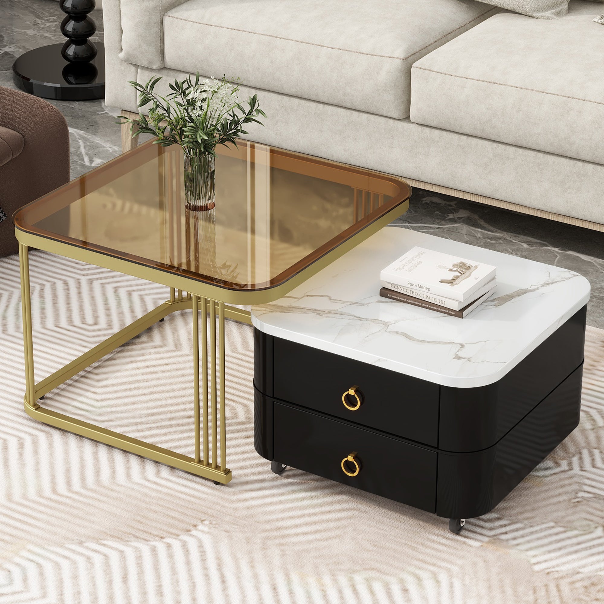 Modern 2-in-1 Nesting Coffee Table Set