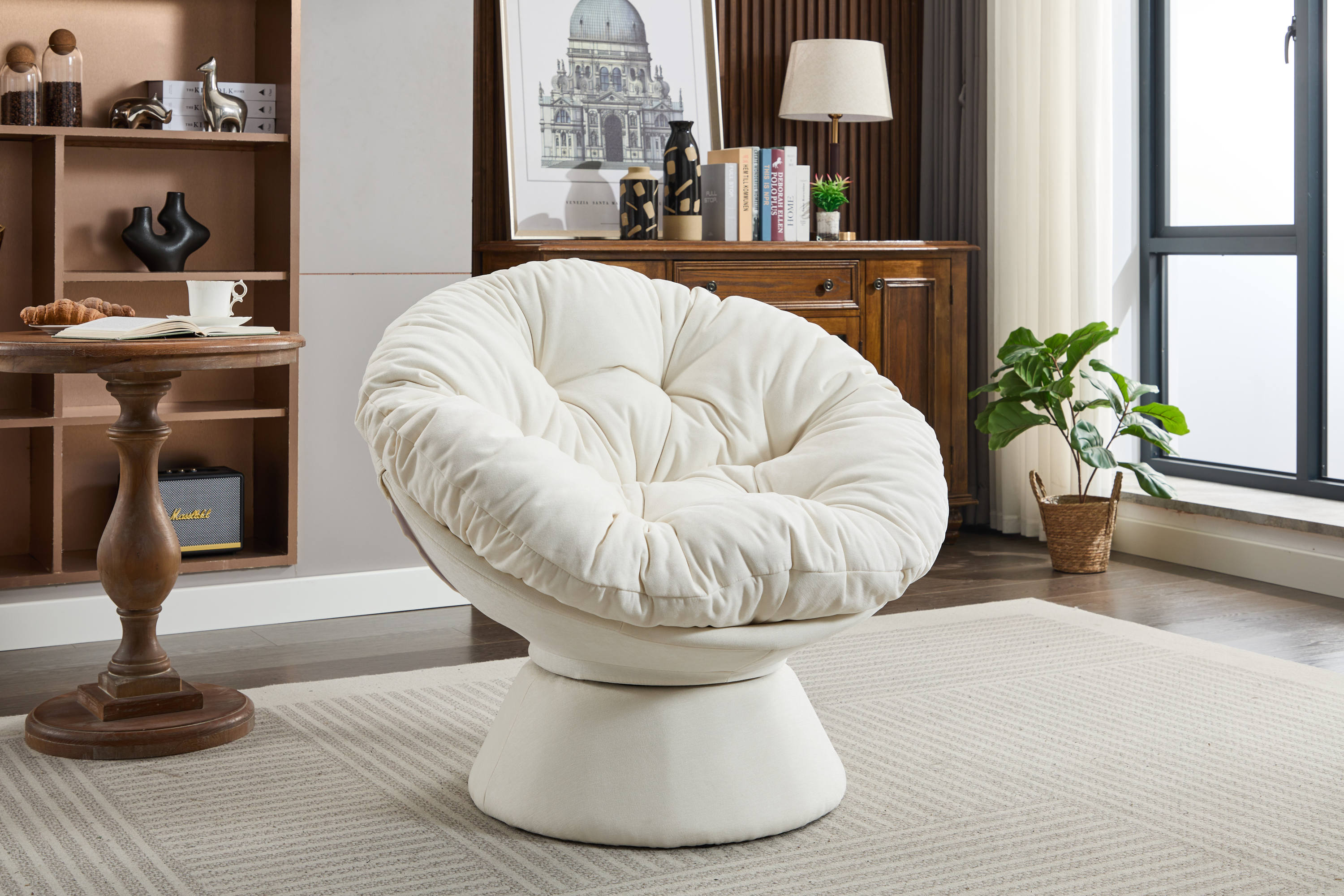 Oversized Swivel Accent Chair | 360 Barrel Chair | Papasan Style