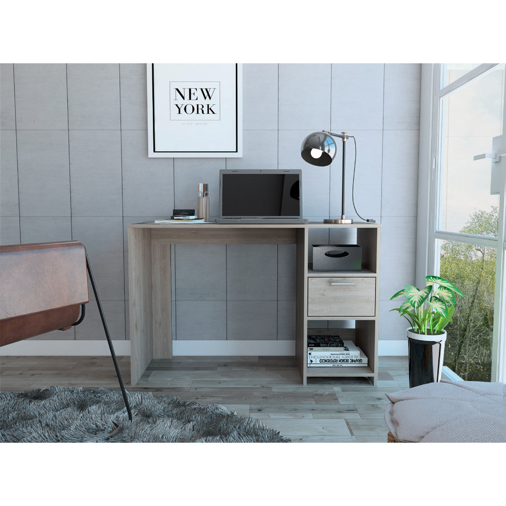 Light Gray 2-Shelf Writing Desk w/ Drawer