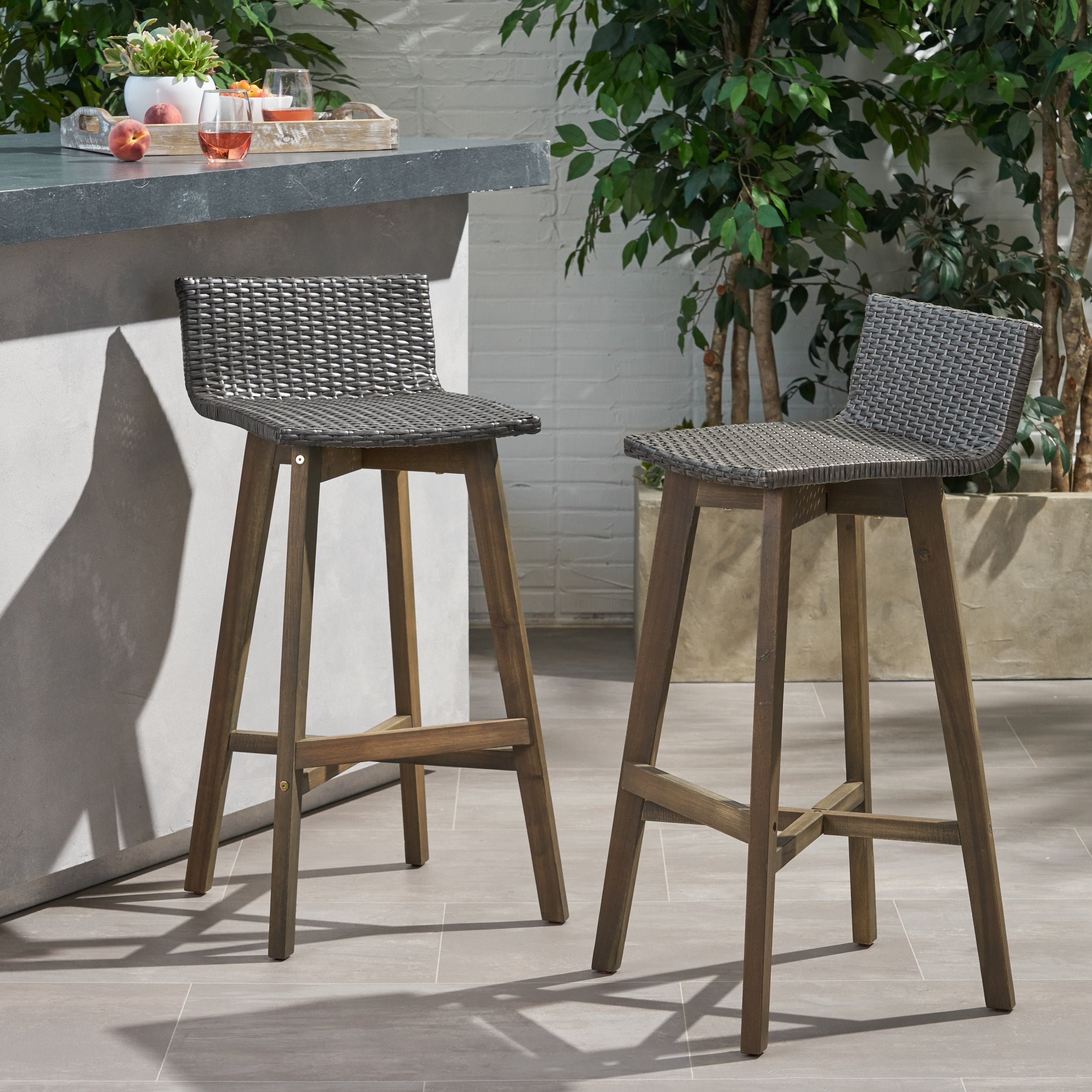 LA Brea Wood & Wicker Bar Stools: Shop Now