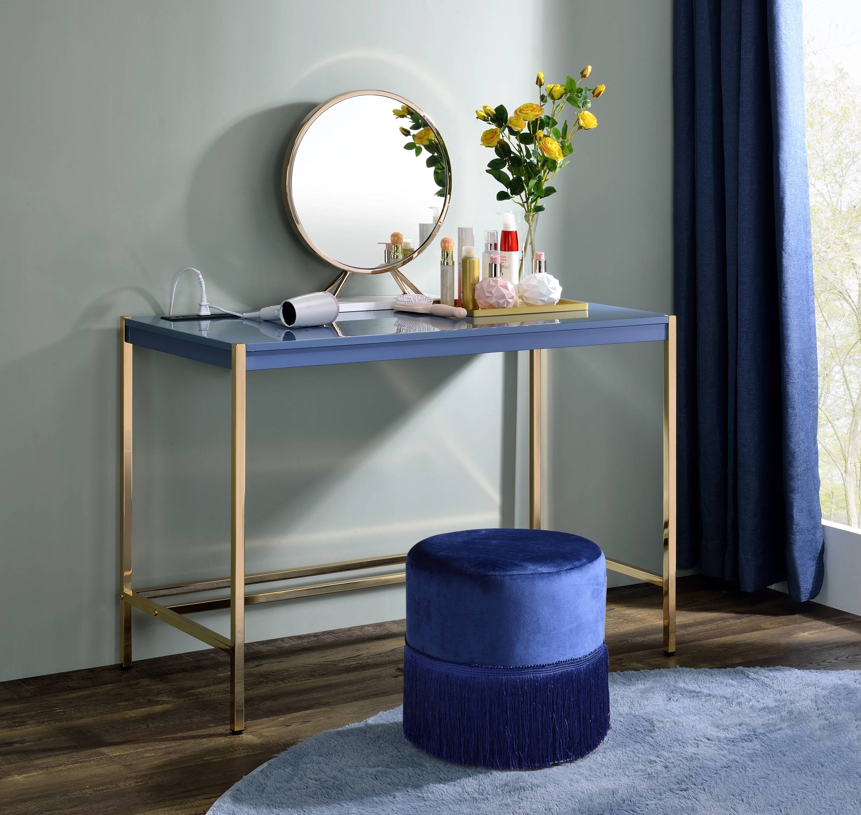 Navy Blue & Gold Writing Desk with USB | Midriaks