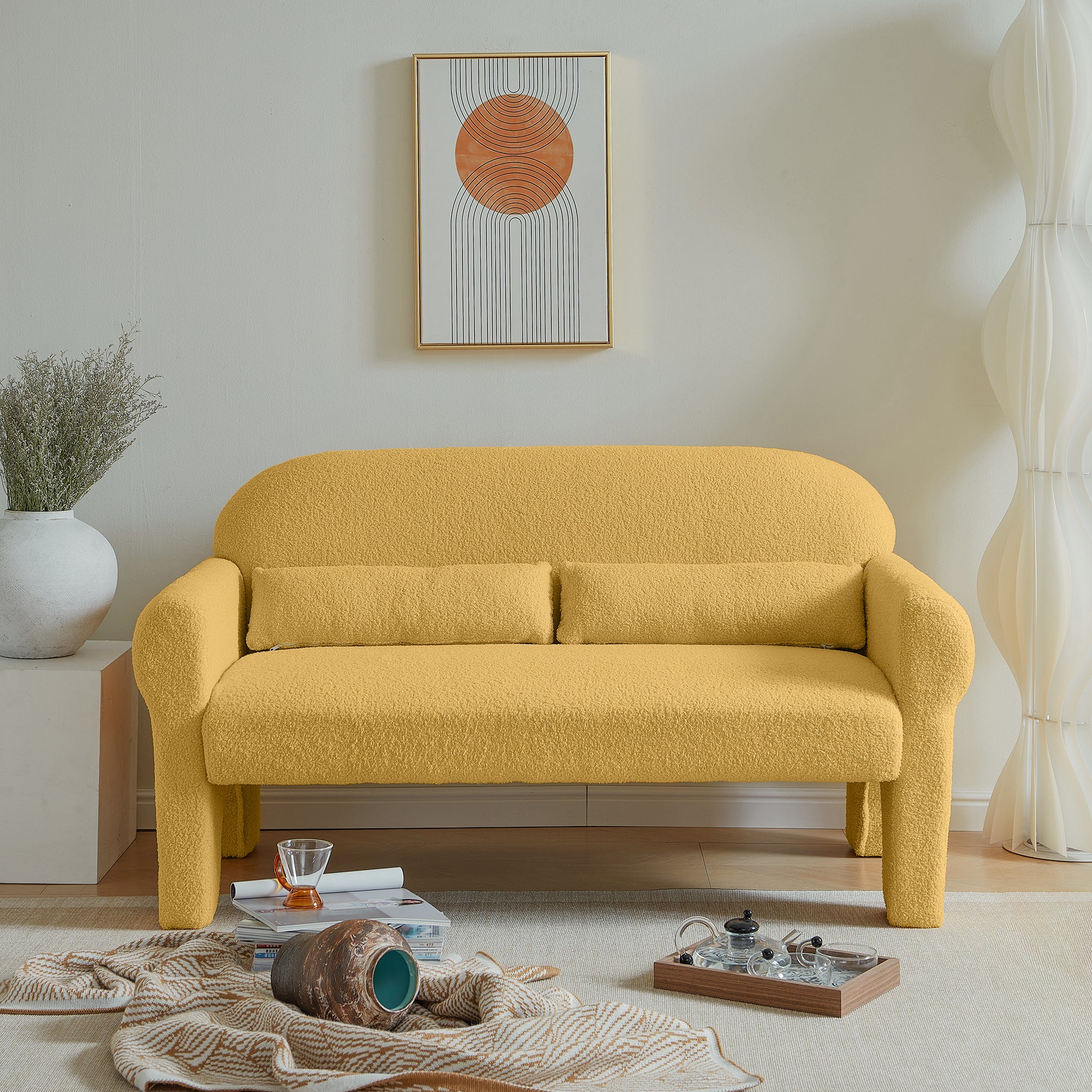 Modern Boucle Loveseat: Living Room Video