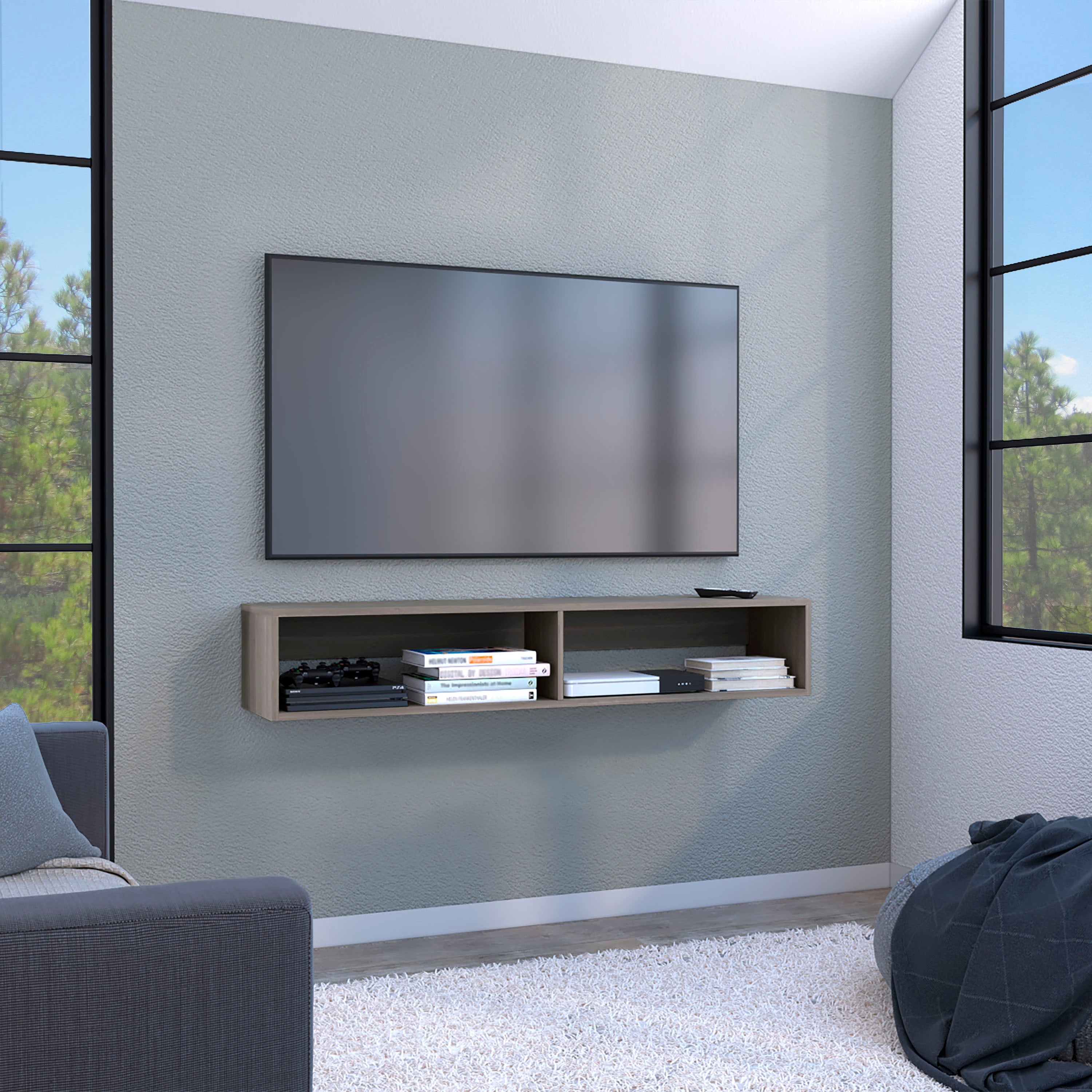 Warrior 59" Floating TV Stand, Light Gray