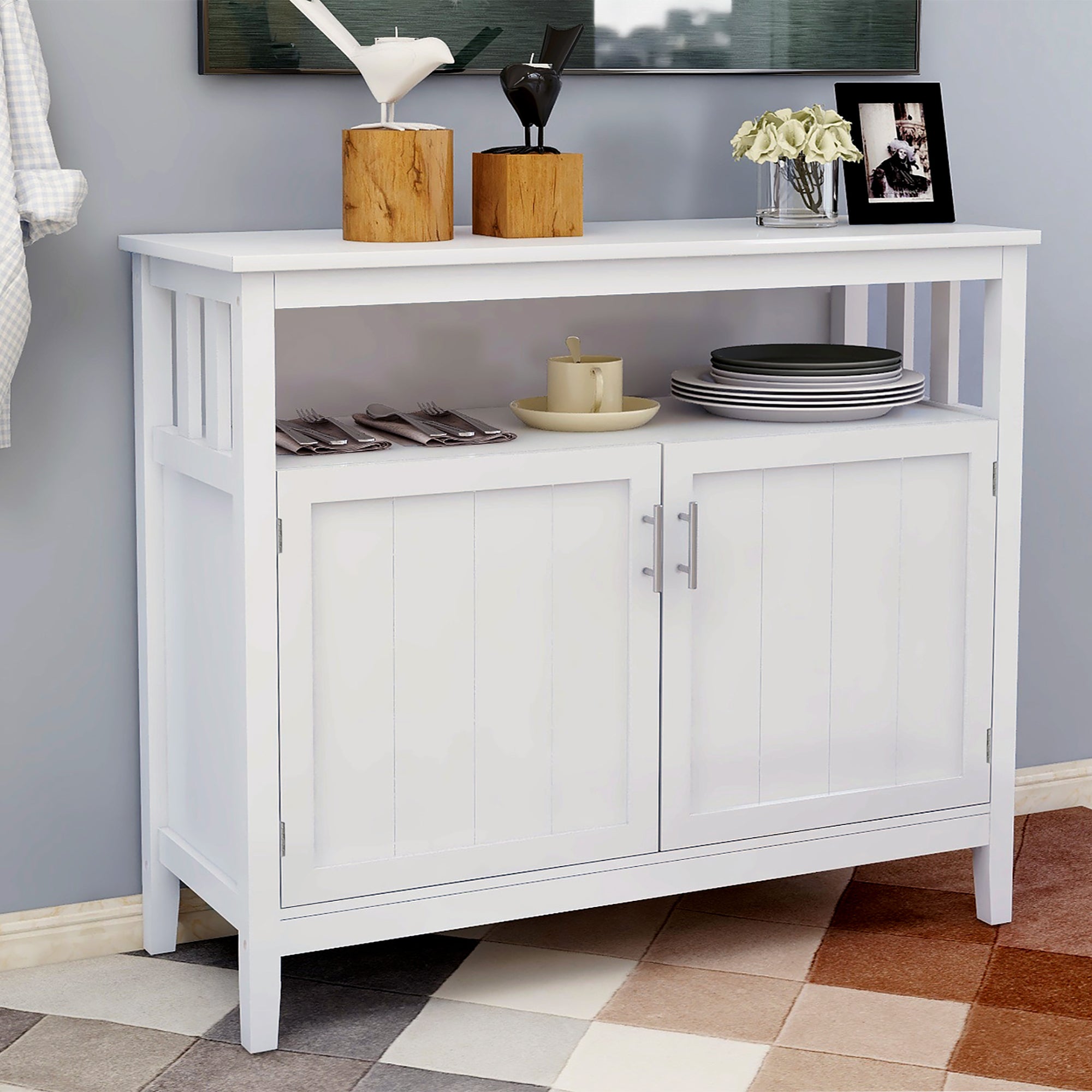 White Kitchen Buffet Server & Sideboard Cabinet