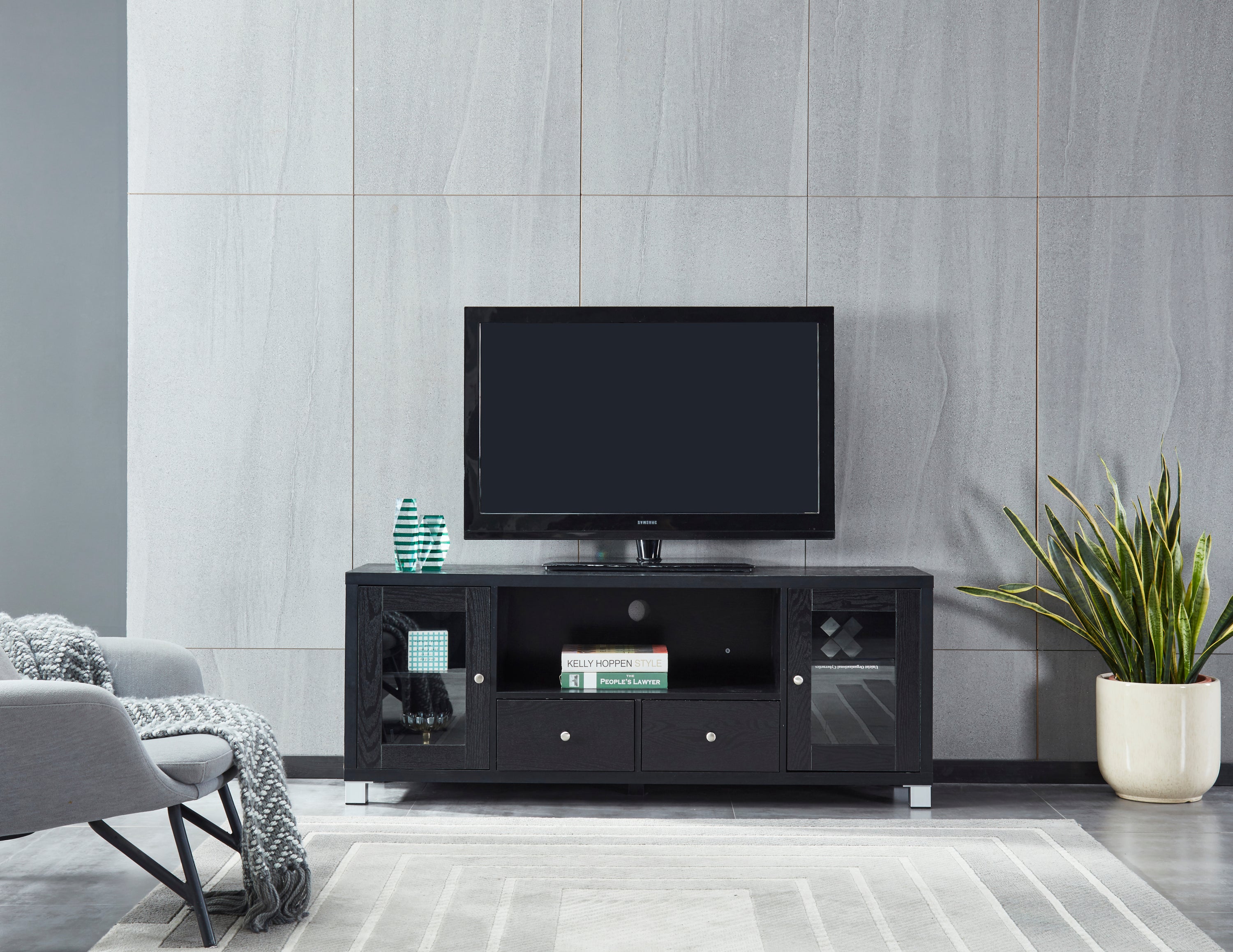 Black Wood TV Stand with Storage: Media Console