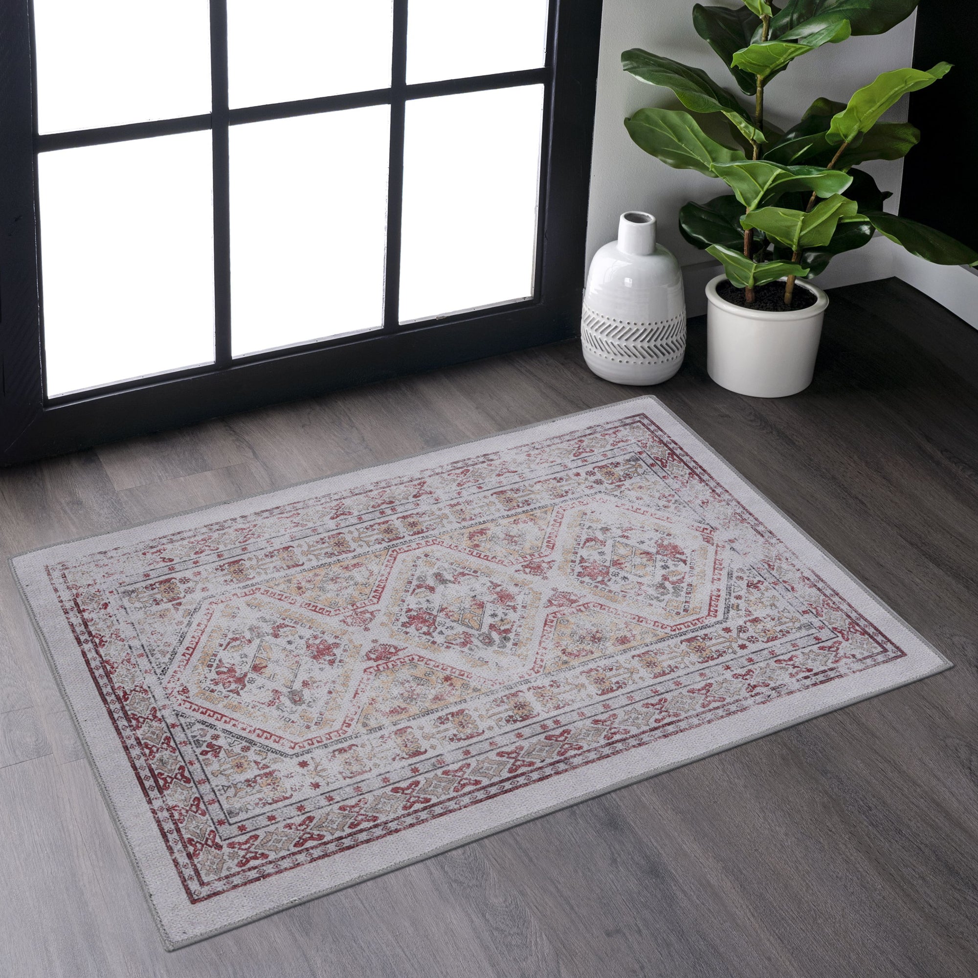 Beige 2x3 Rug: Washable, Non-Slip, Pet-Friendly