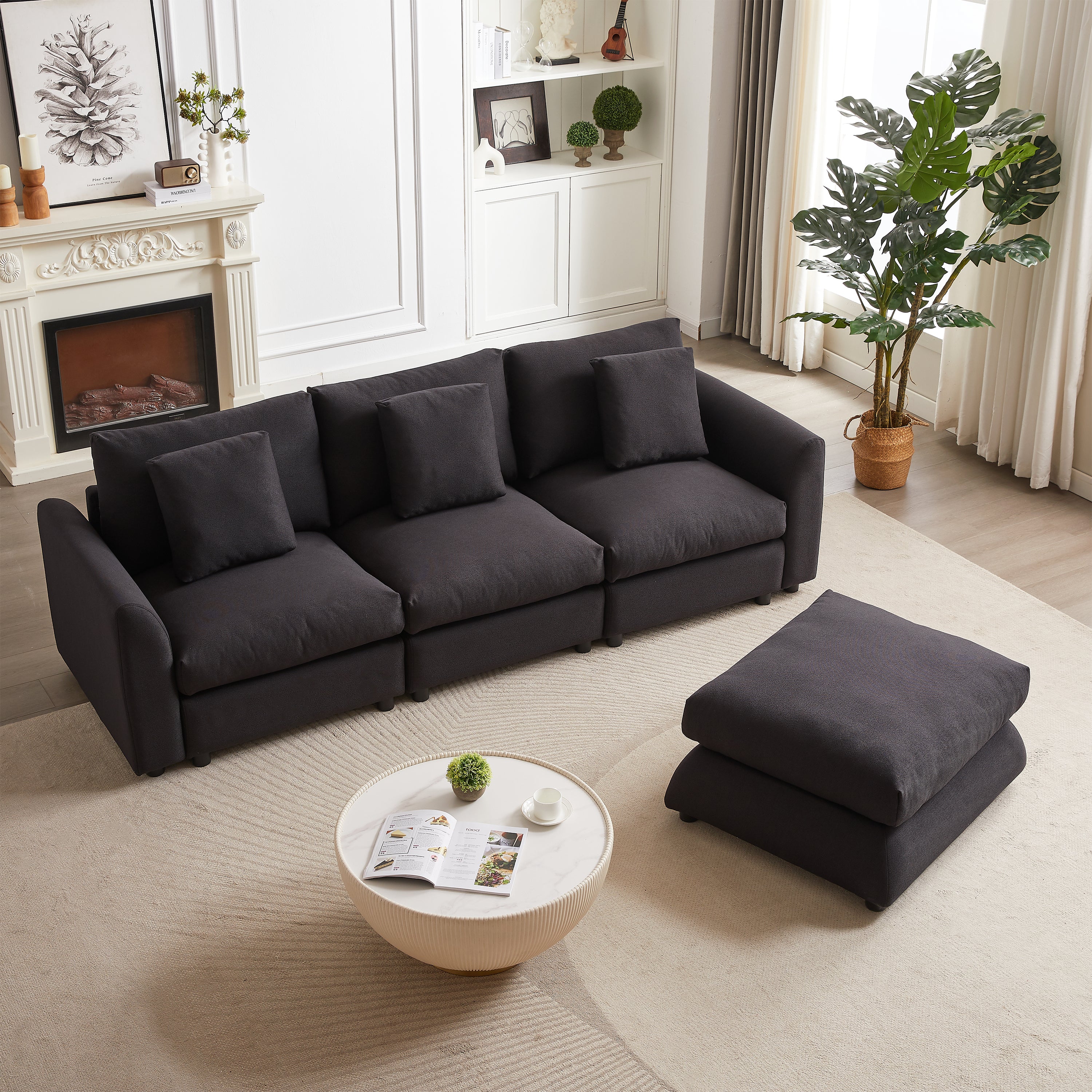 Modular Sofa: L-Shaped Sleeper, Ottoman & Cushions