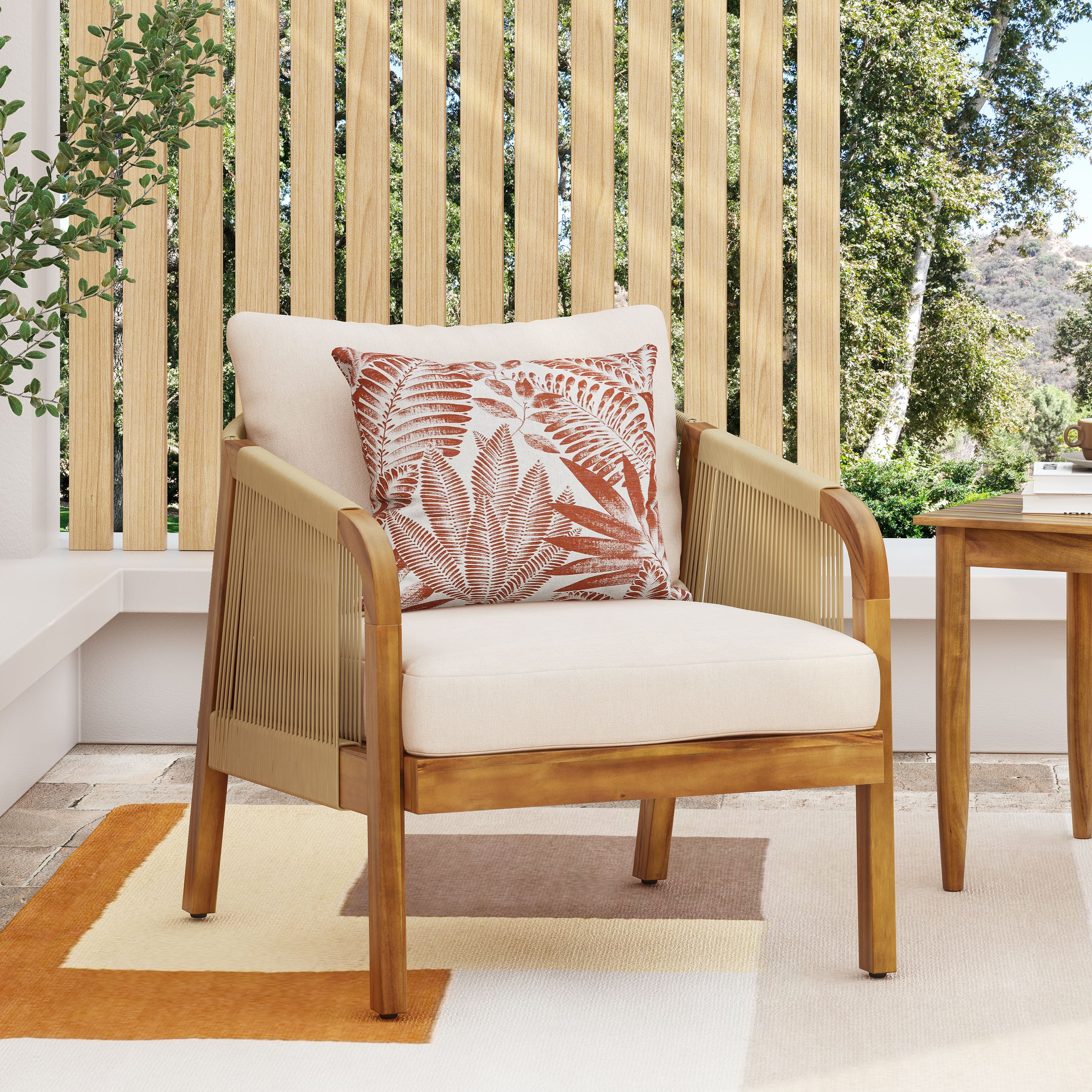 Acacia Wood & Wicker Outdoor Deep Seating Chair