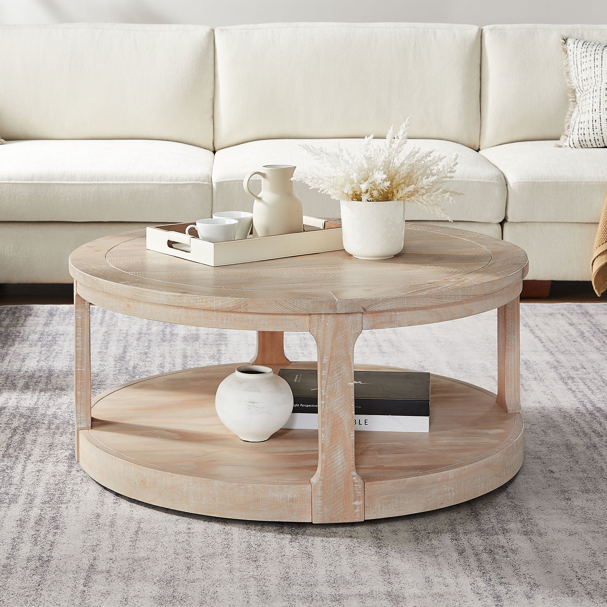 40" Oak Curved Wooden Coffee Table with Wheels | Modern Living Room Furniture