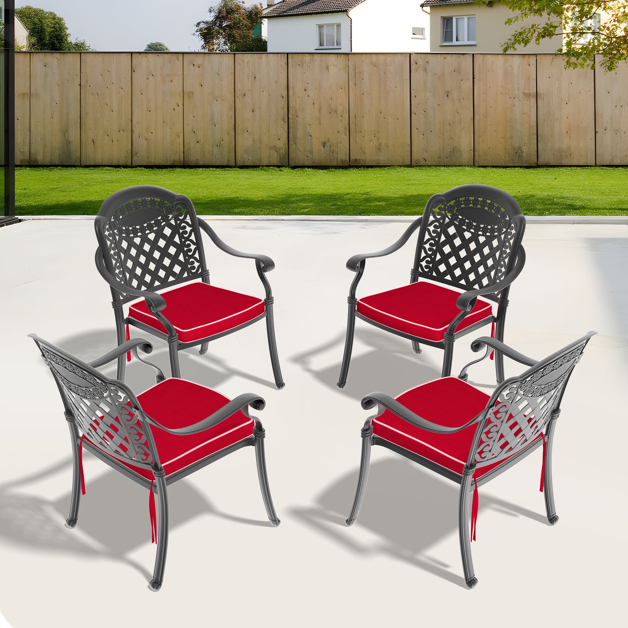 Patio Dining Chairs Set: 4 Cast Aluminum Chairs