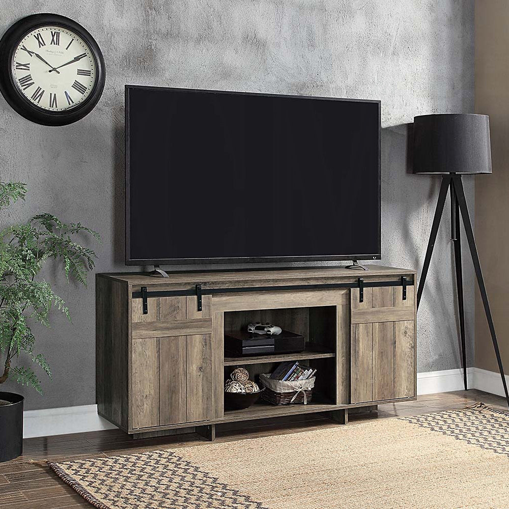 Grey Washed TV Stand w/ Barn Doors