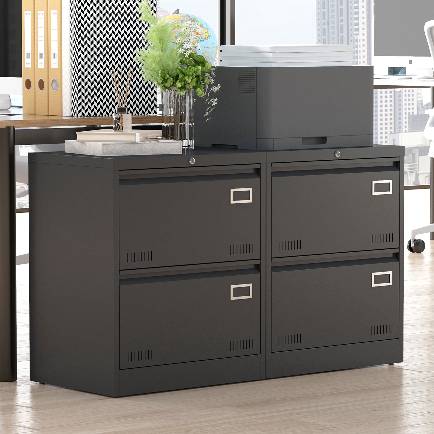 2-Drawer Locking Metal File Cabinet (Black)