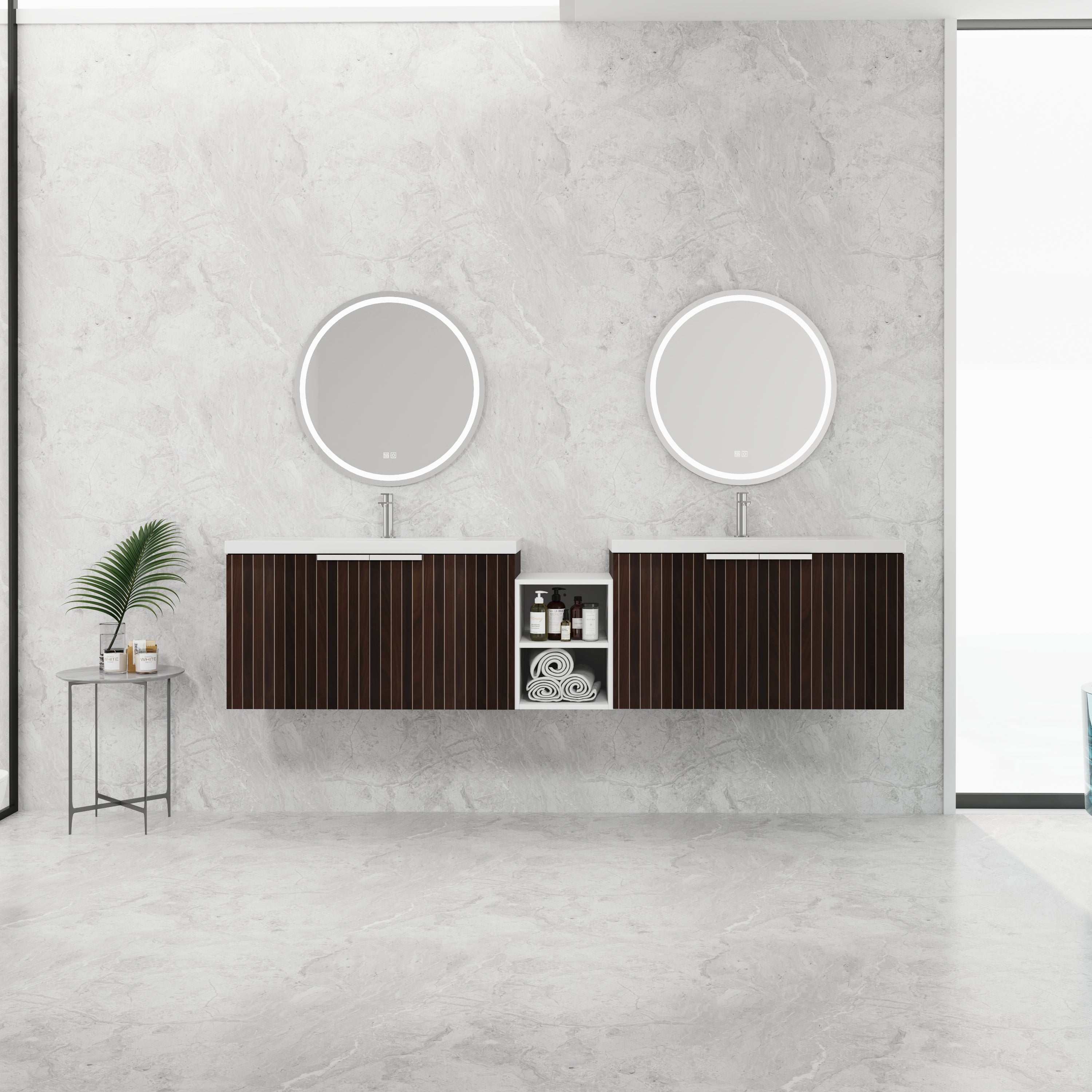 82" Bathroom Vanity: Soft Close, Double Sink, Shelves