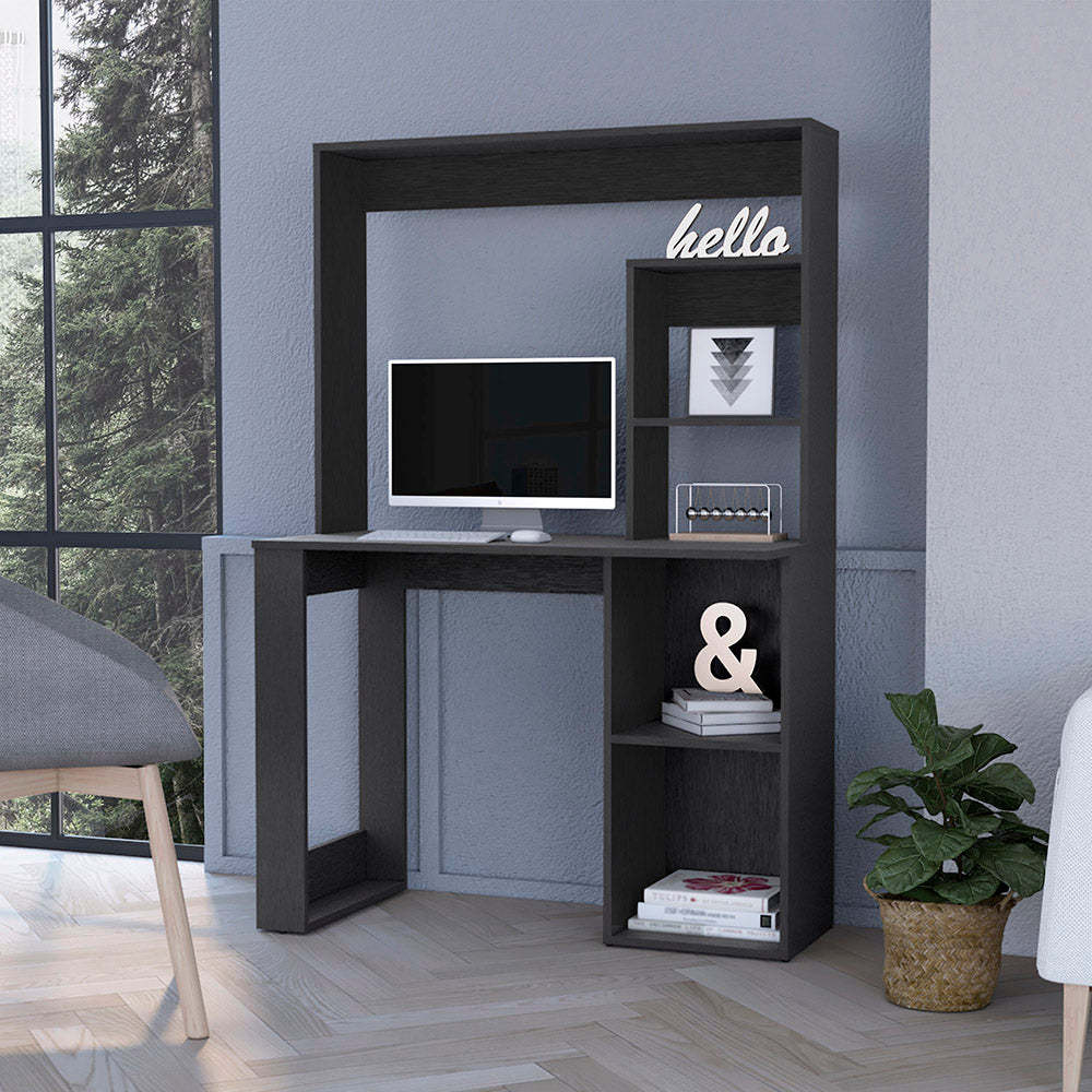 Palisades Black Computer Desk with Hutch & Storage