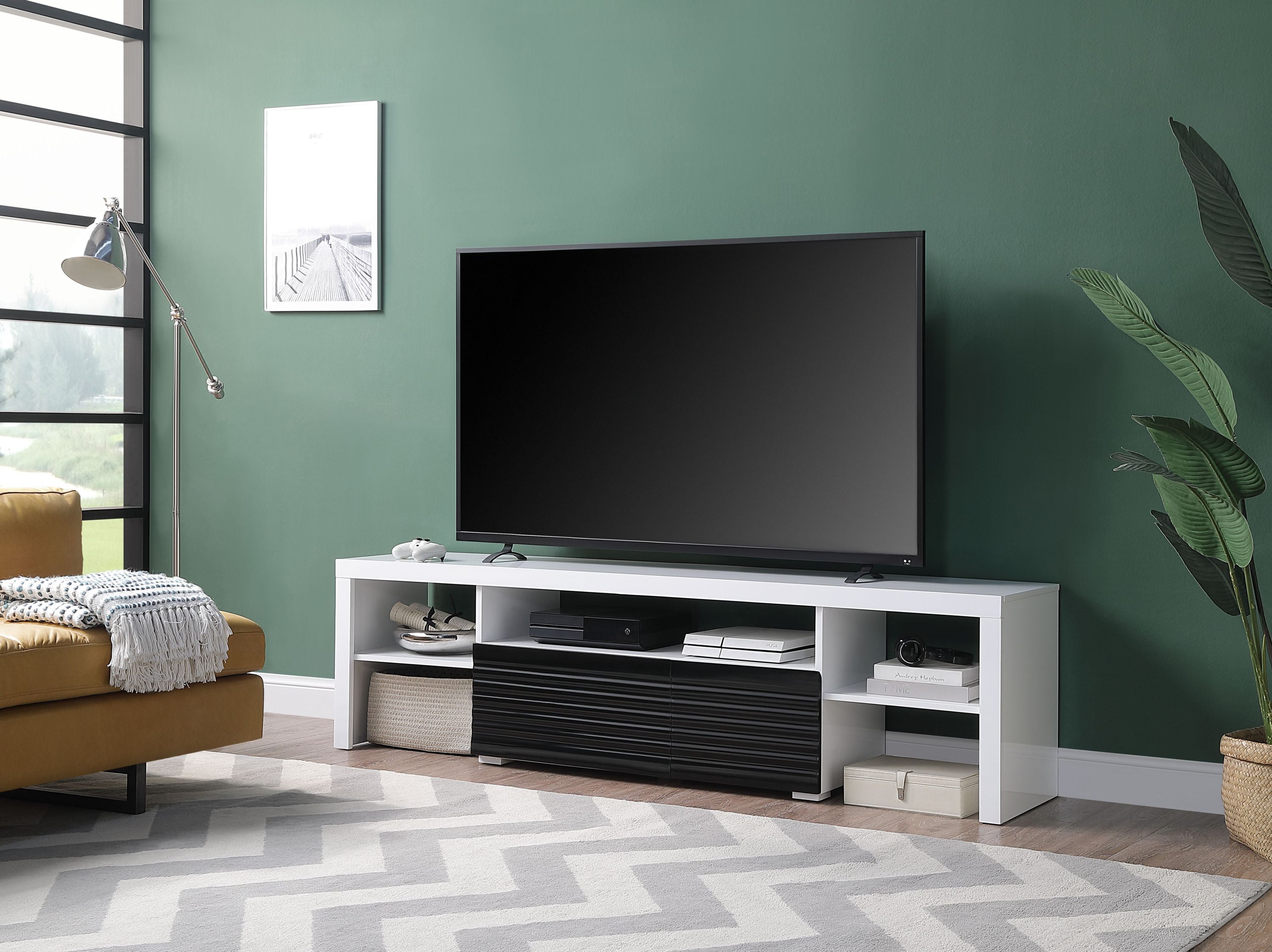 Buck II White & Black High Gloss TV Stand