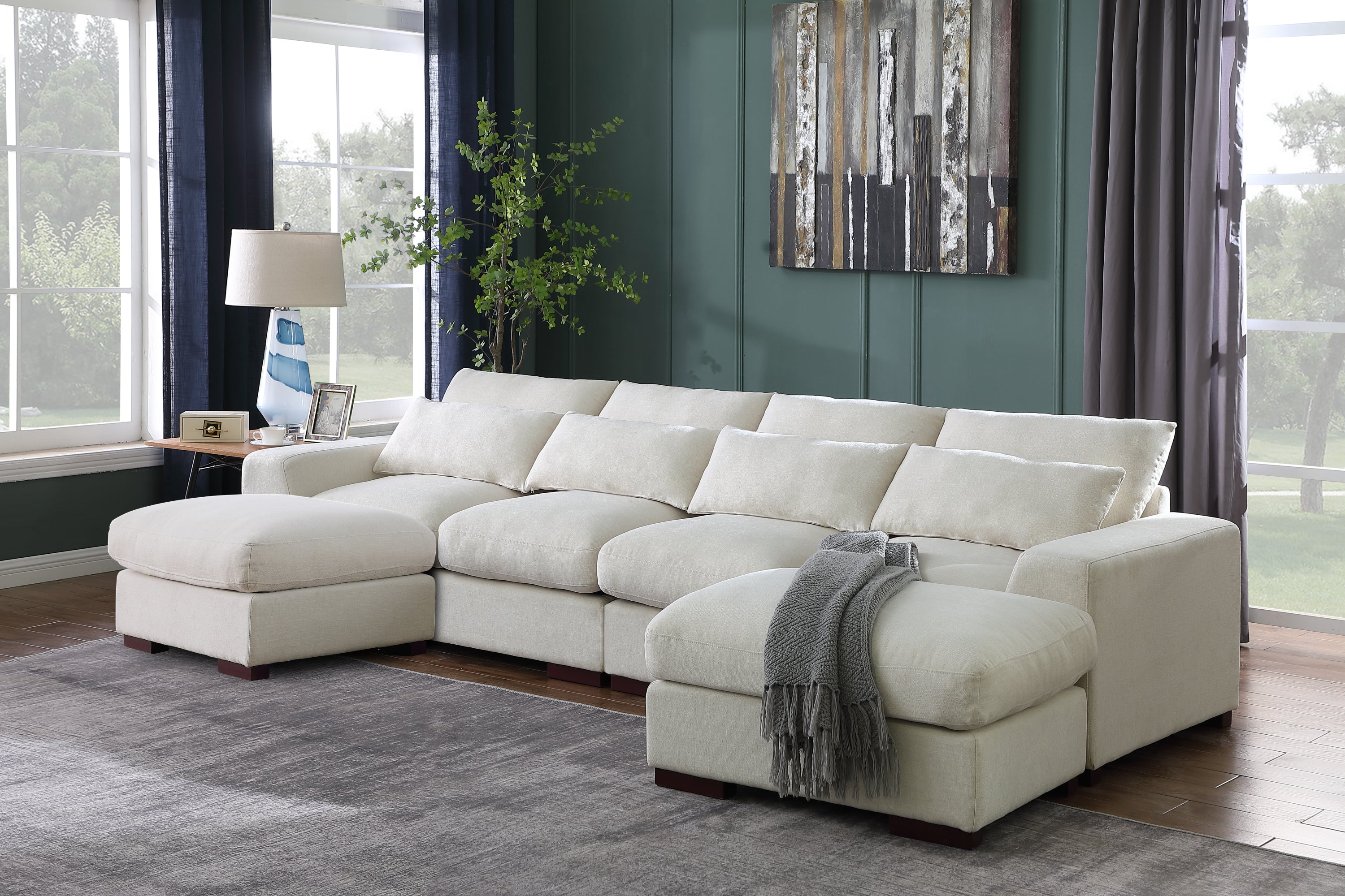 Tatman Linen Blend Sectional Sofa | 2 Ottomans