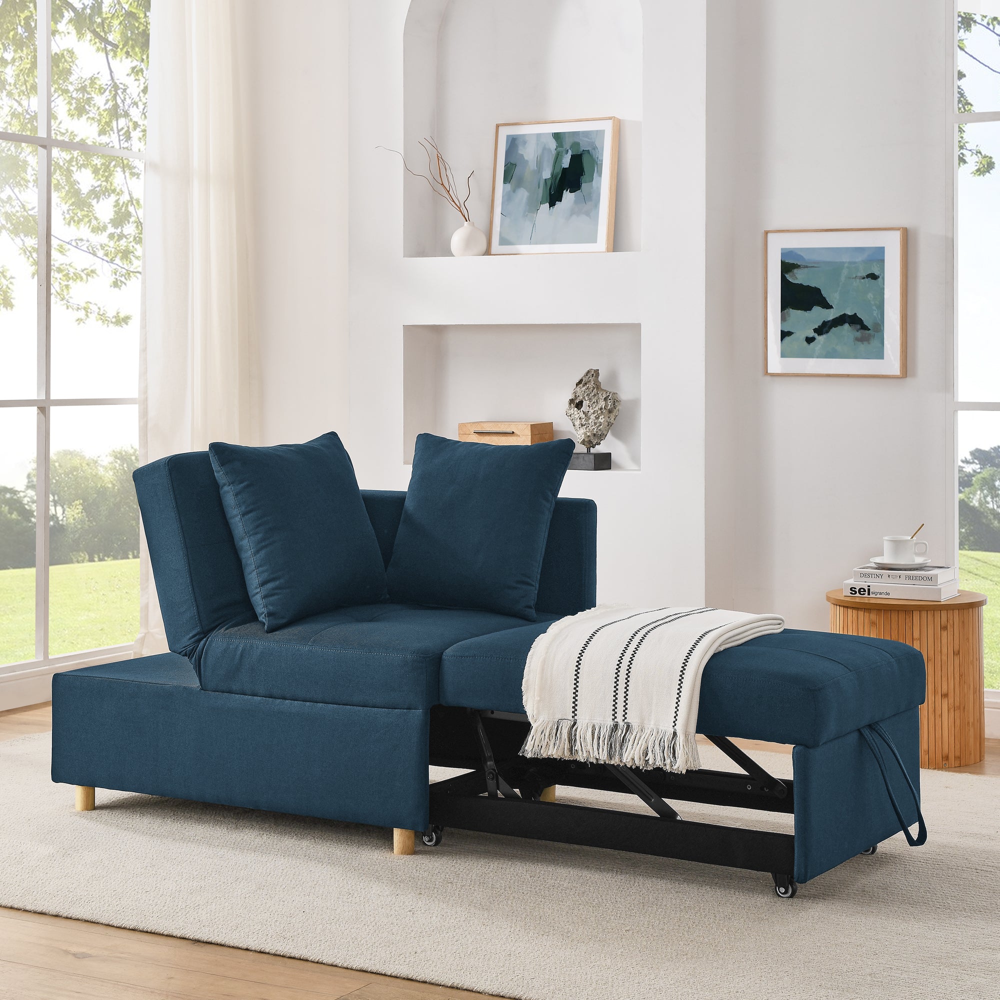 Blue Convertible Sofa Bed: Space-Saving Recliner