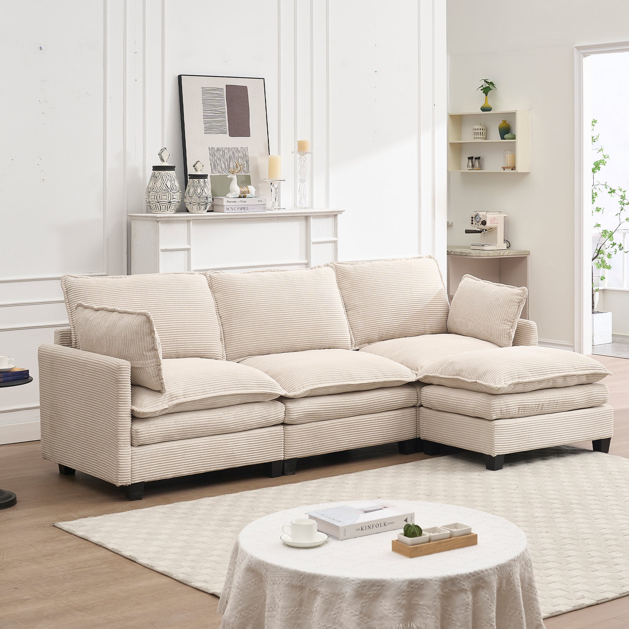 New Velvet Modular U-Shaped Sofa with Ottoman