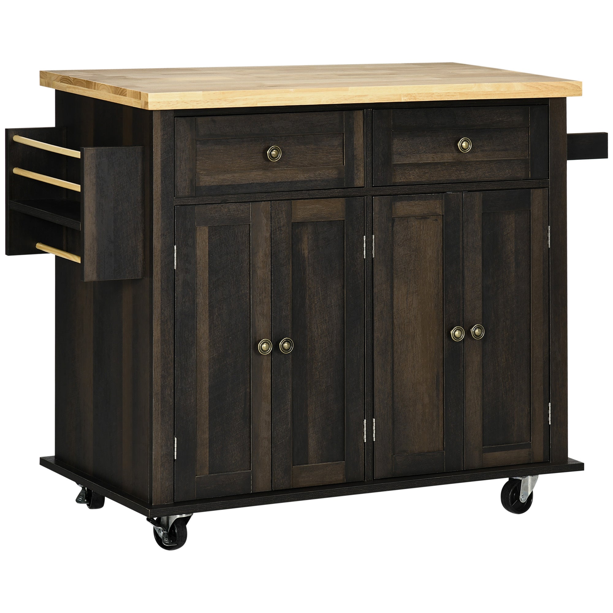 Rolling Kitchen Island Cart, Brown Oak