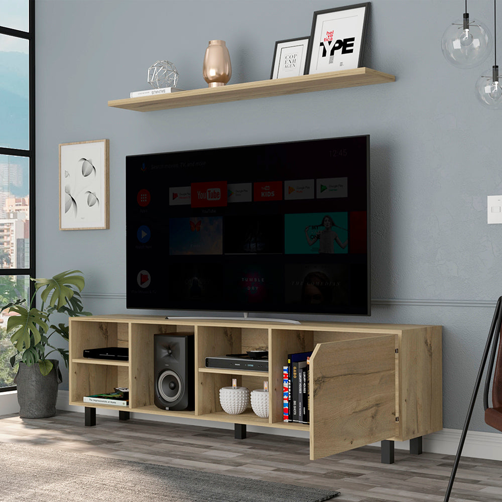 Estocolmo TV Stand for 70" TVs, Light Oak, 4 Shelves