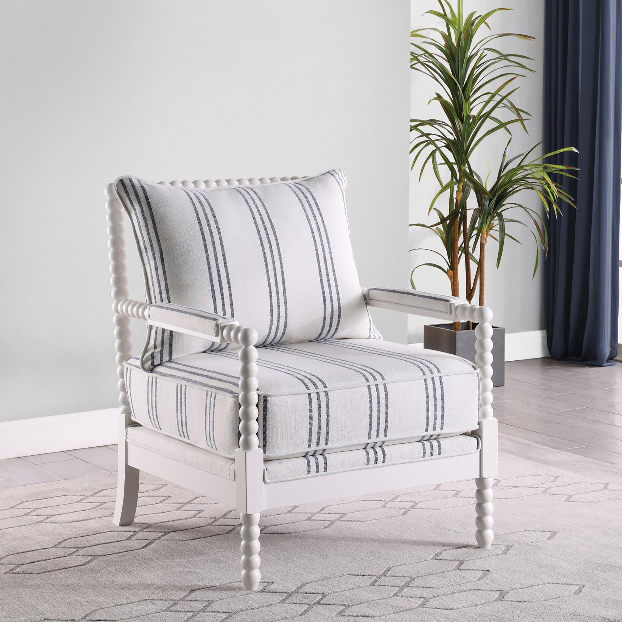 Navy & White Striped Accent Chair