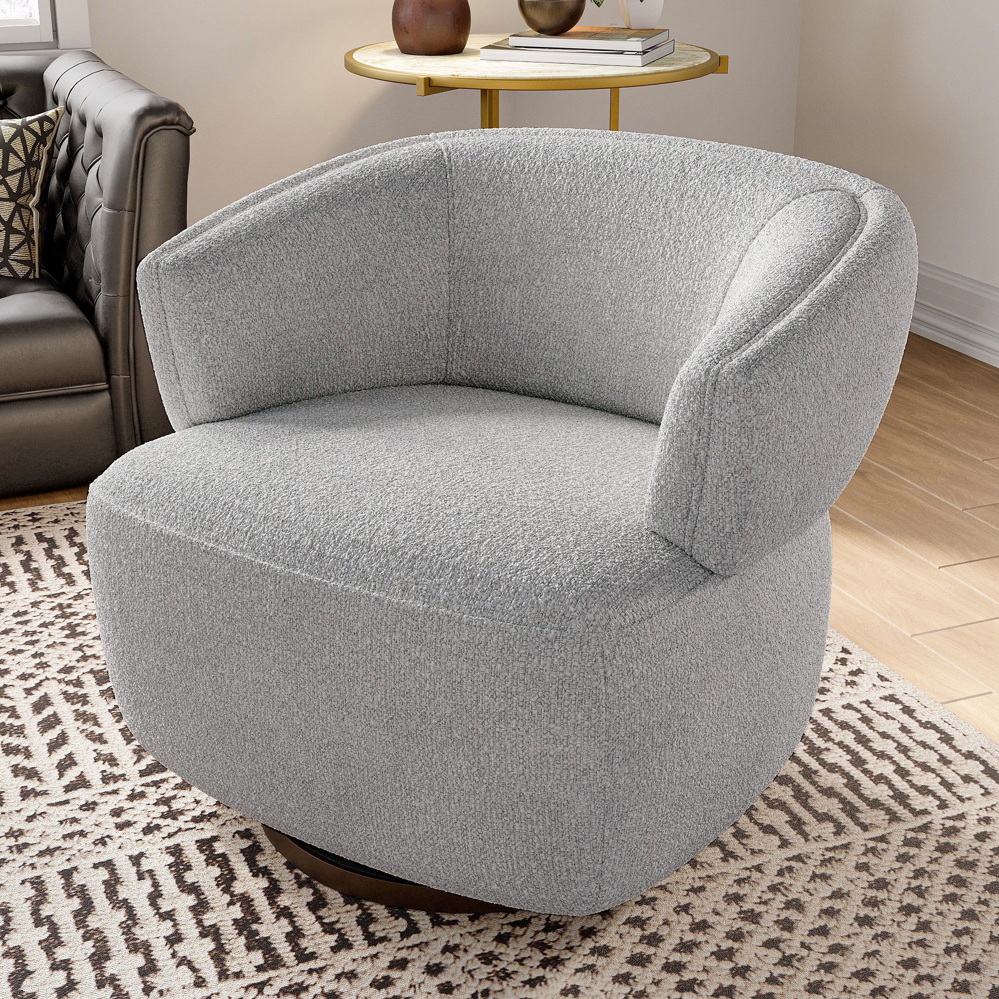 Swivel Barrel Chair, Fully Assembled Accent Lounge Chair, Gray