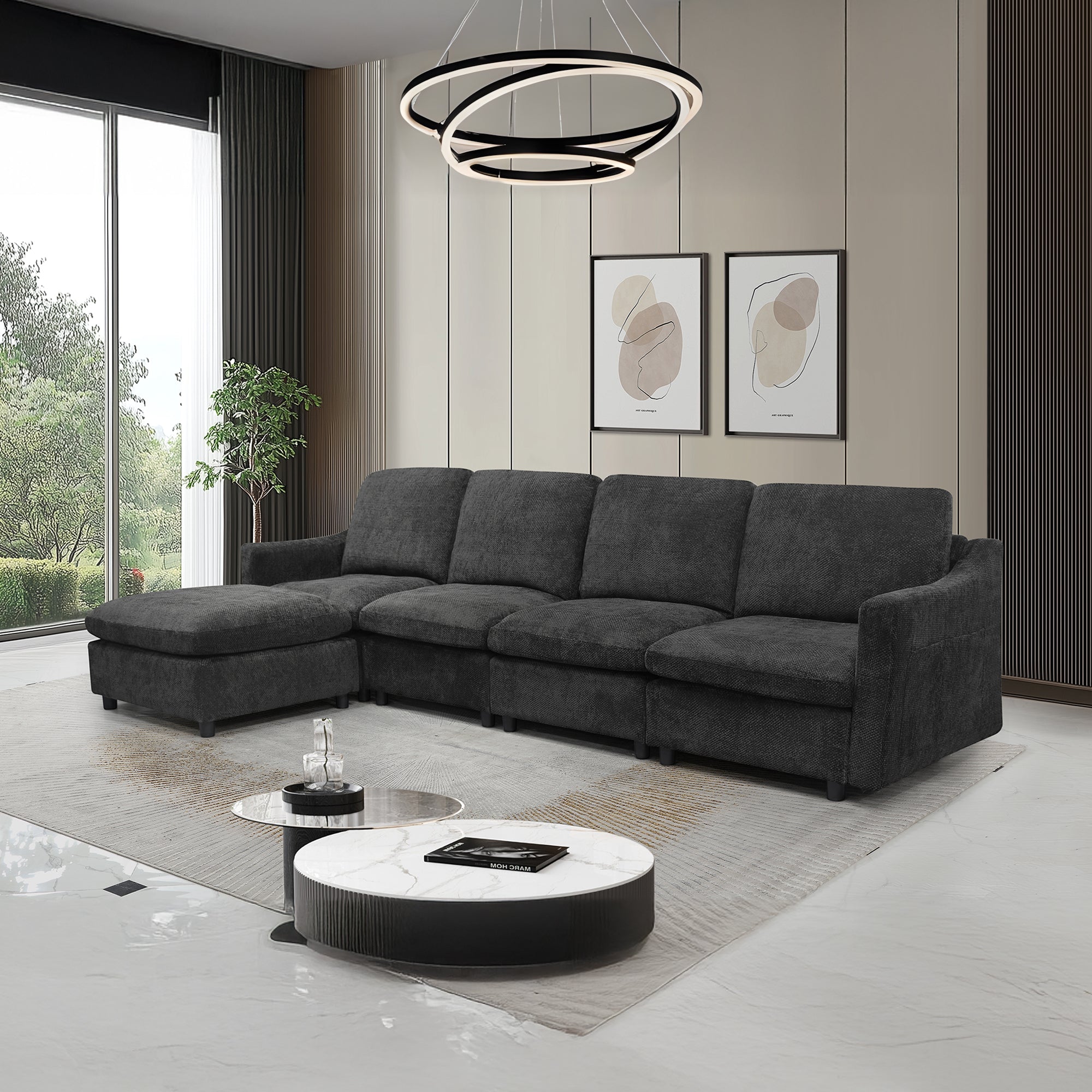 Modern Oversized Deep Seat Sectional Sofa