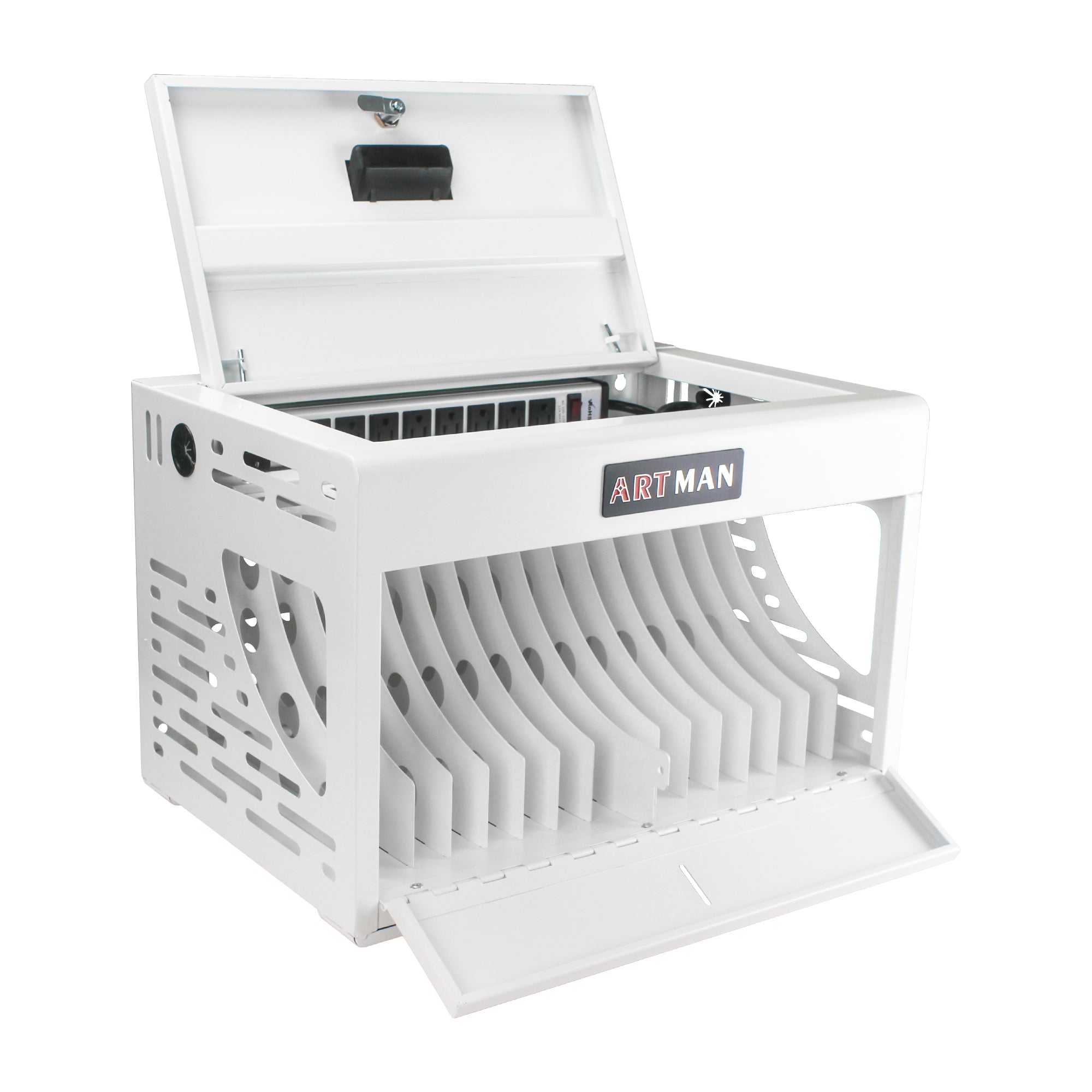 16-Port Charging Station: Lockable Laptop/Tablet Cart