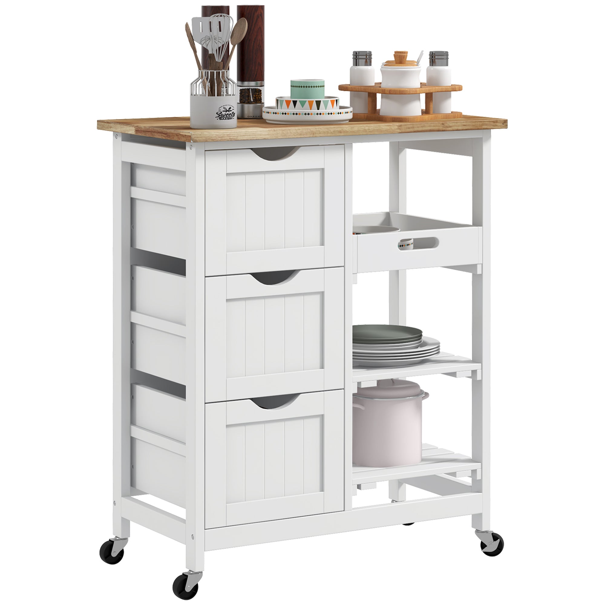 Rolling Kitchen Island Cart, White
