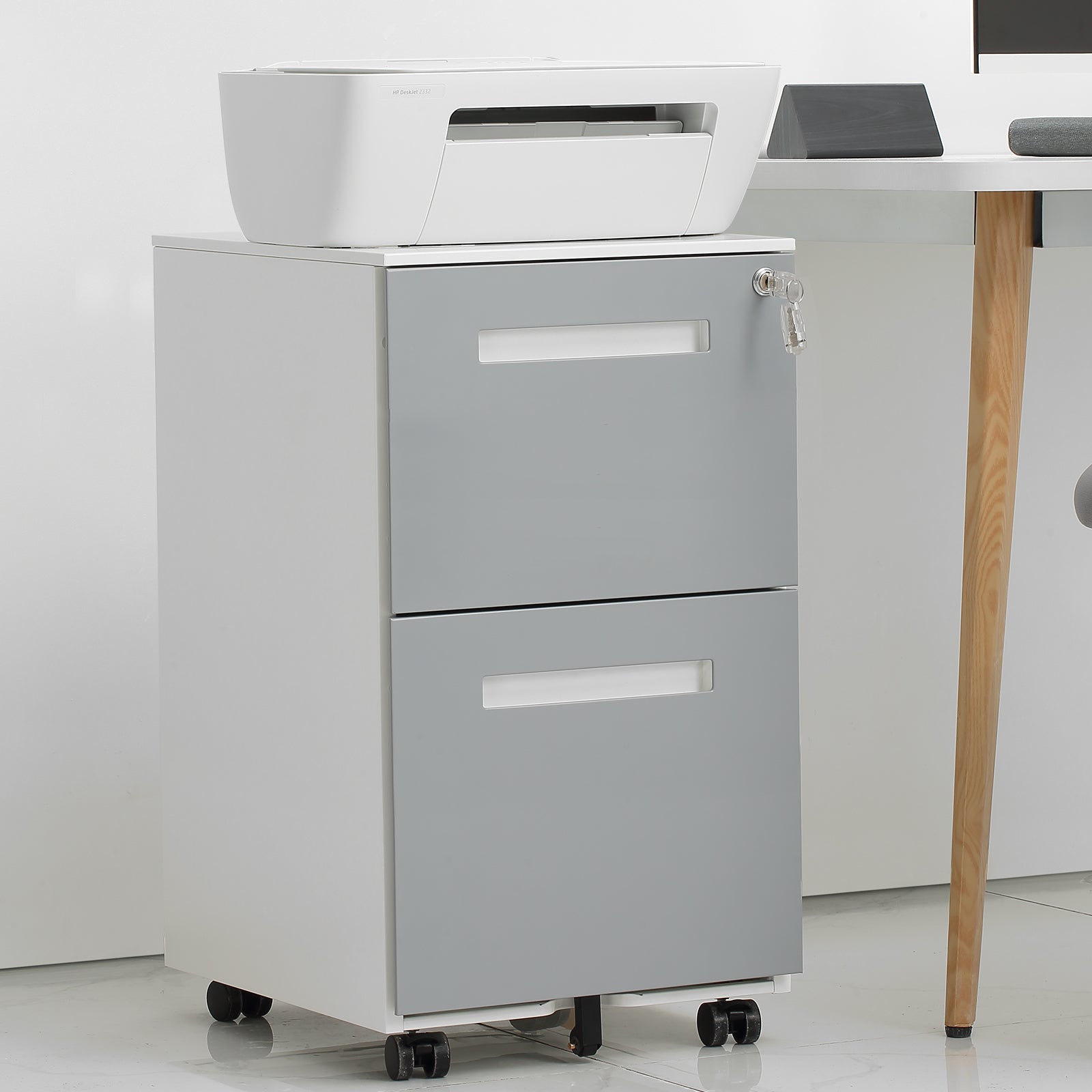 Locking File Cabinet: Mobile, 2 Drawers, Grey