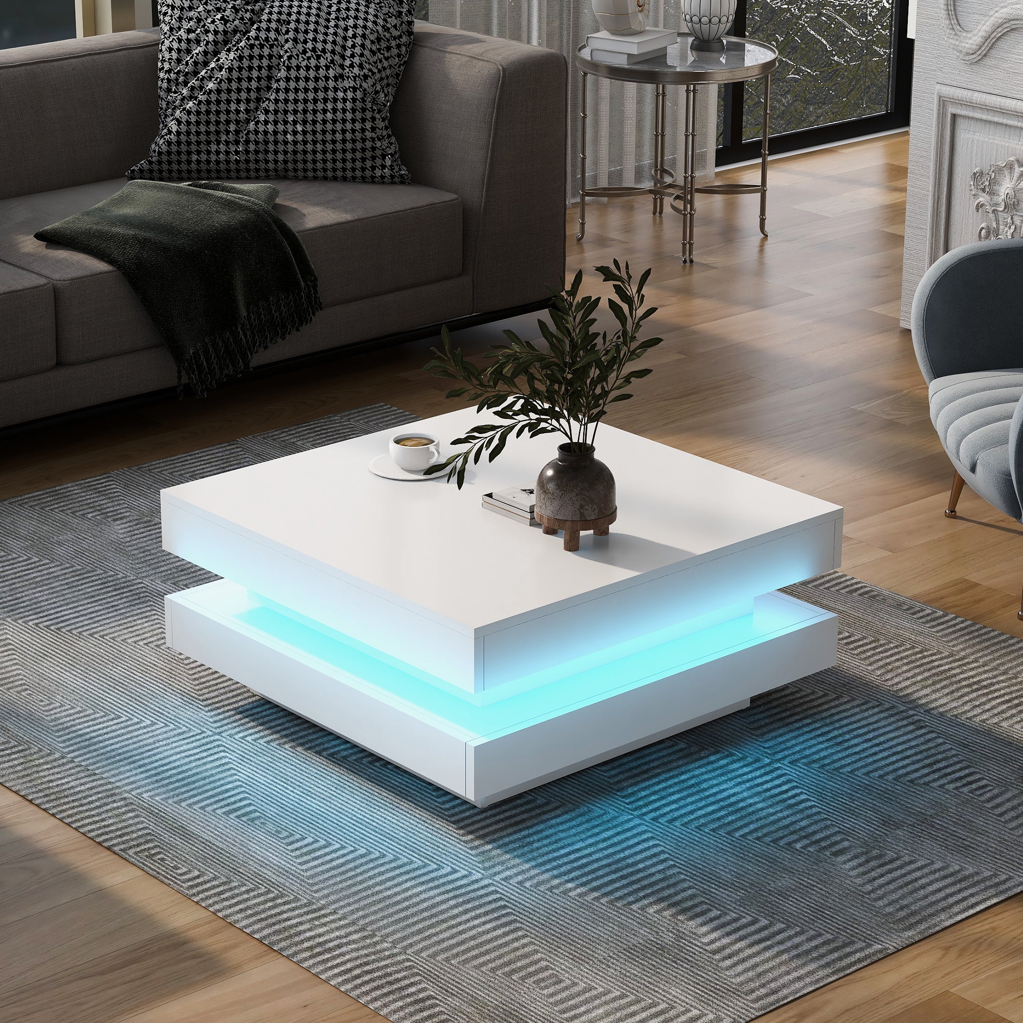 High Gloss Minimalist Coffee Table w/ LED Lights