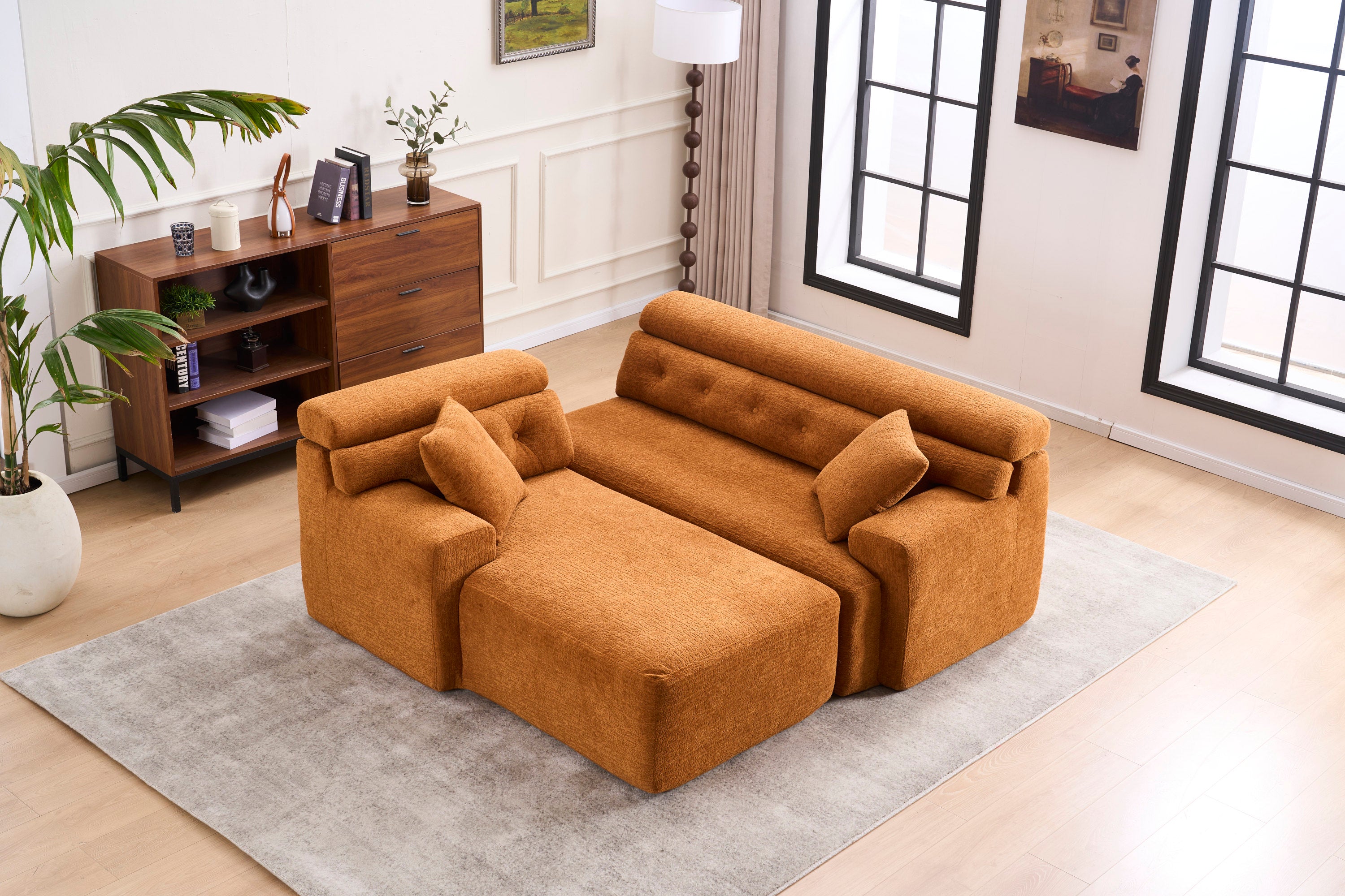 LY-029B Orange Chaise Lounge Sofa w/ Pillows