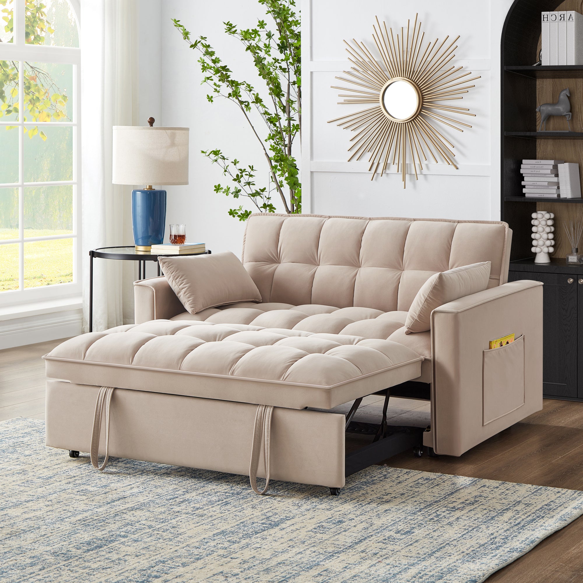 4-in-1 Tufted Loveseat Sofa Bed with Storage