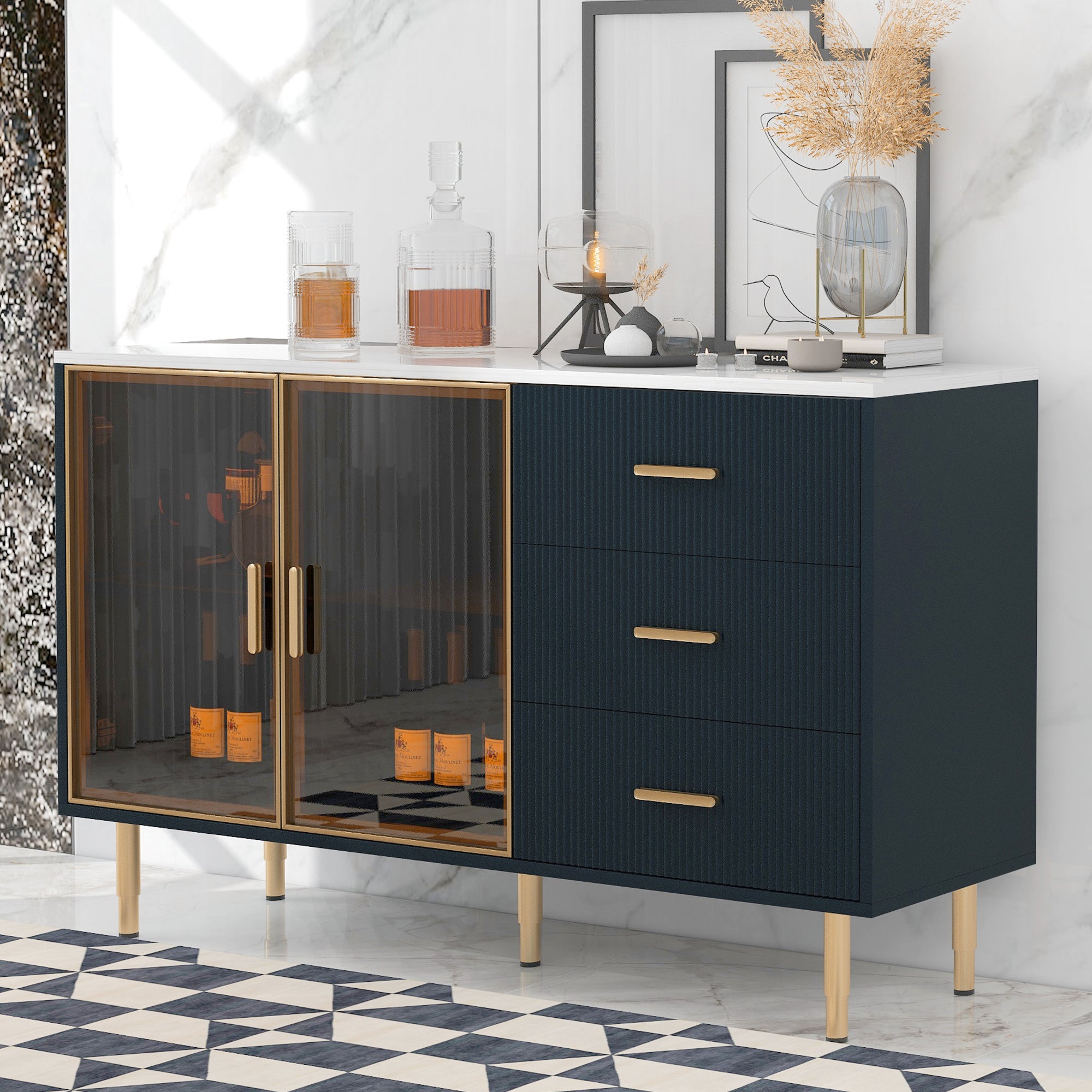 Navy Blue Modern Sideboard Buffet Cabinet