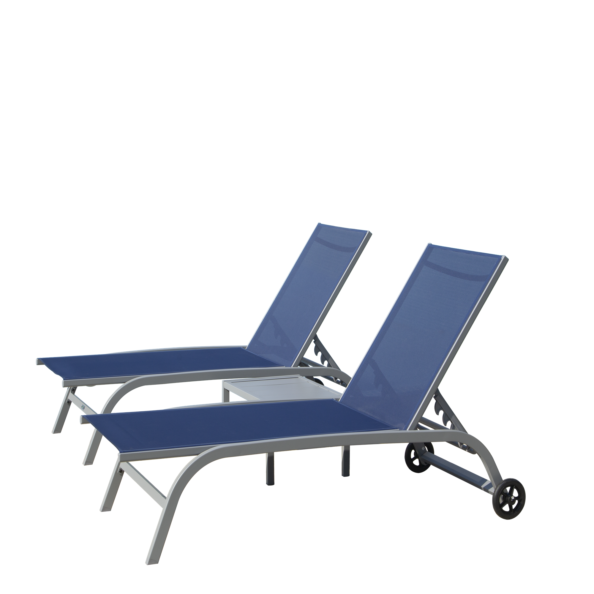 Outdoor Chaise Lounge Set w/ Wheels (Blue)