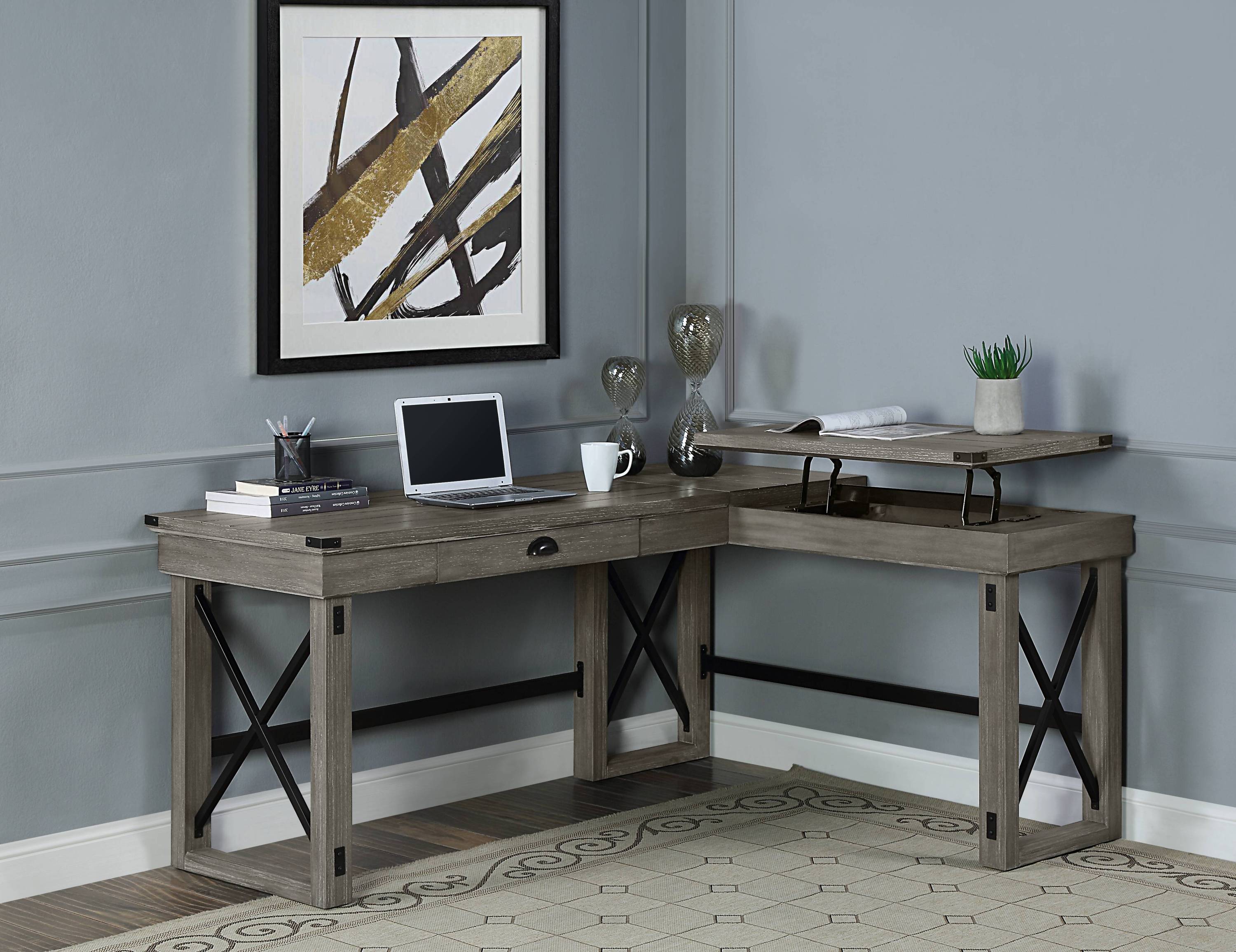 Talmar Gray Writing Desk: Lift Top, Weathered Finish