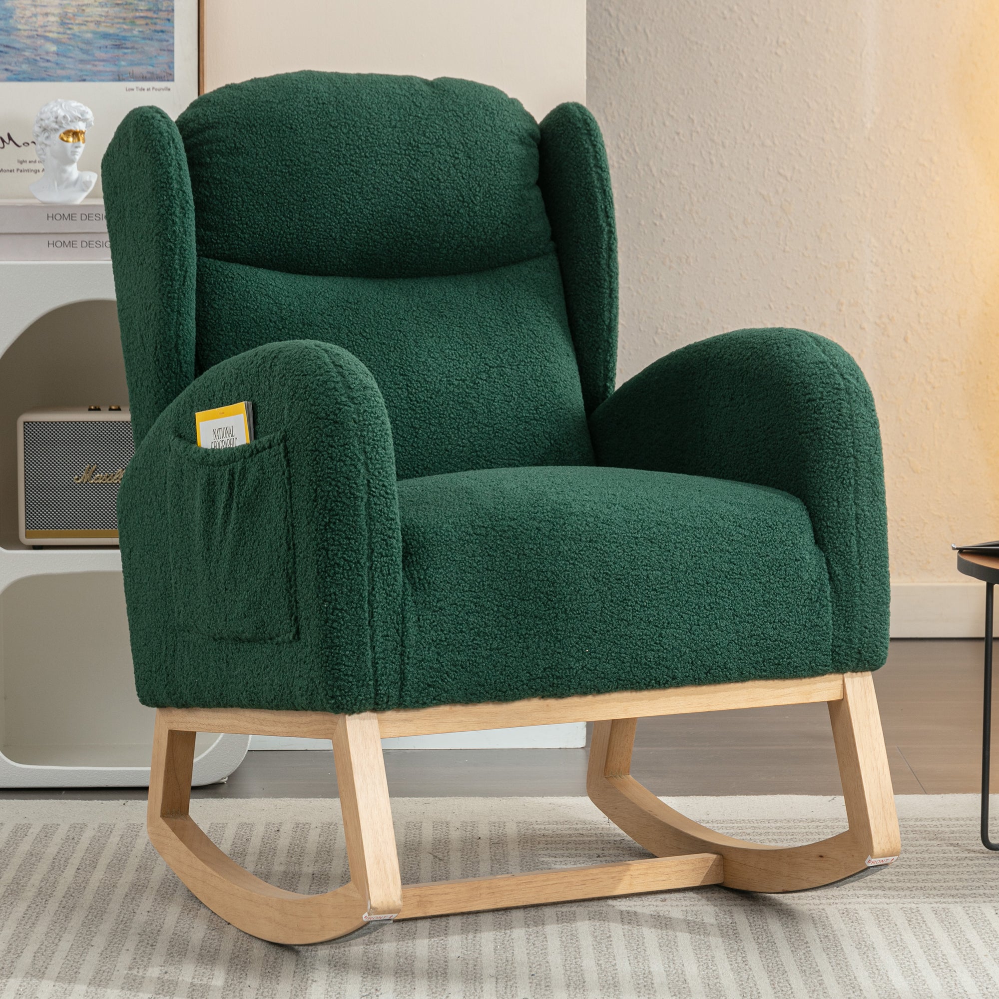 Green Teddy Fabric Rocking Chair