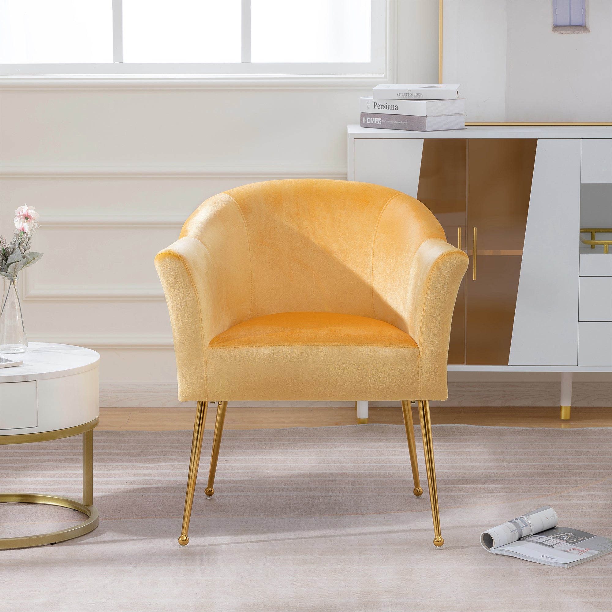 Velvet Accent Chair, Modern Armchair with Gold Legs