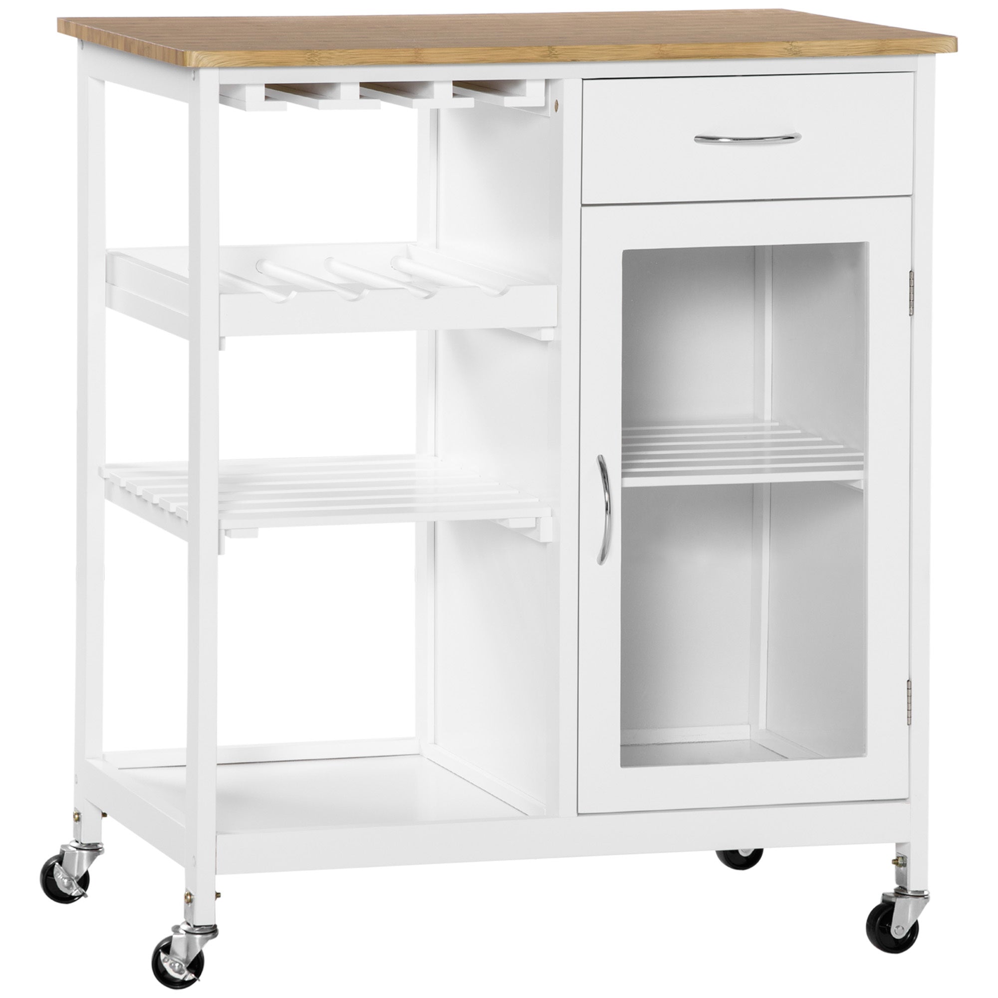 Rolling Kitchen Island Cart w/ Wine Rack & Storage - White