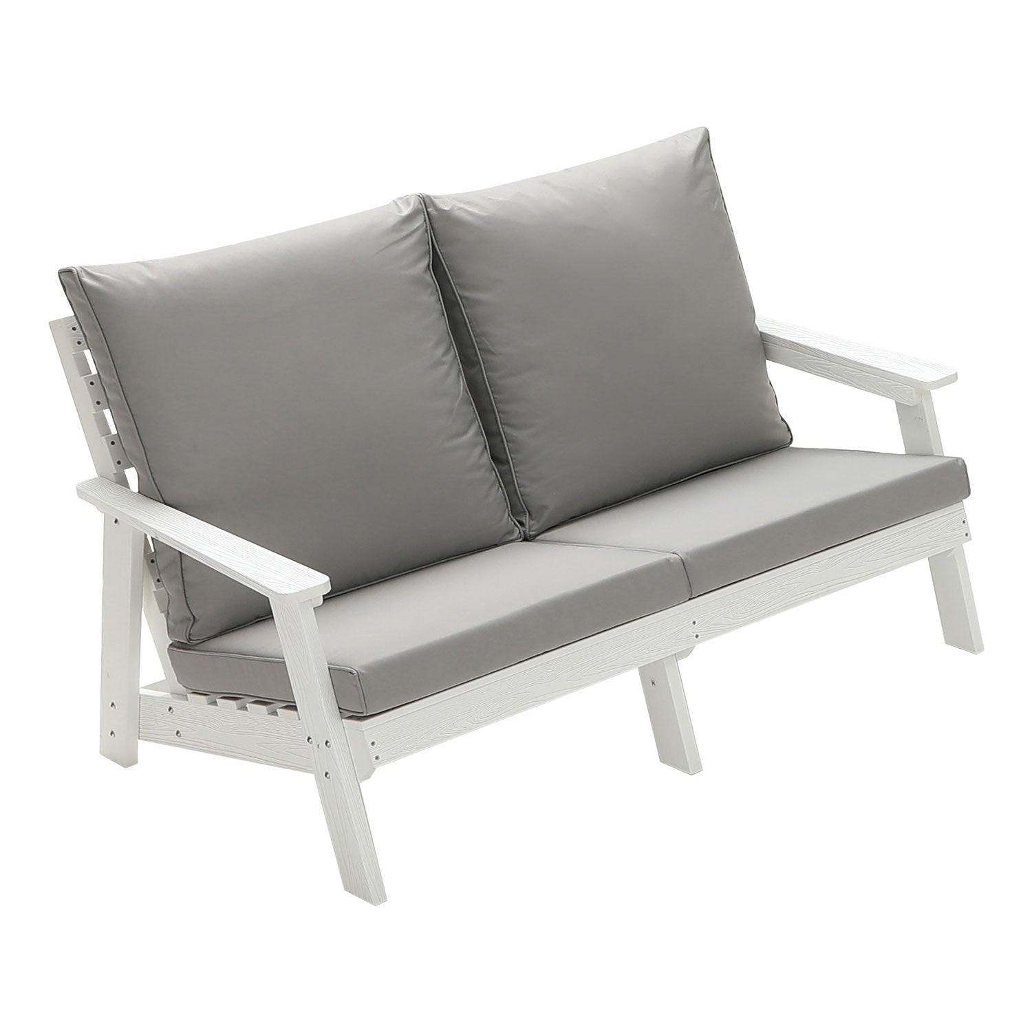 Outdoor Loveseat: White/Grey Wood Grain Sofa