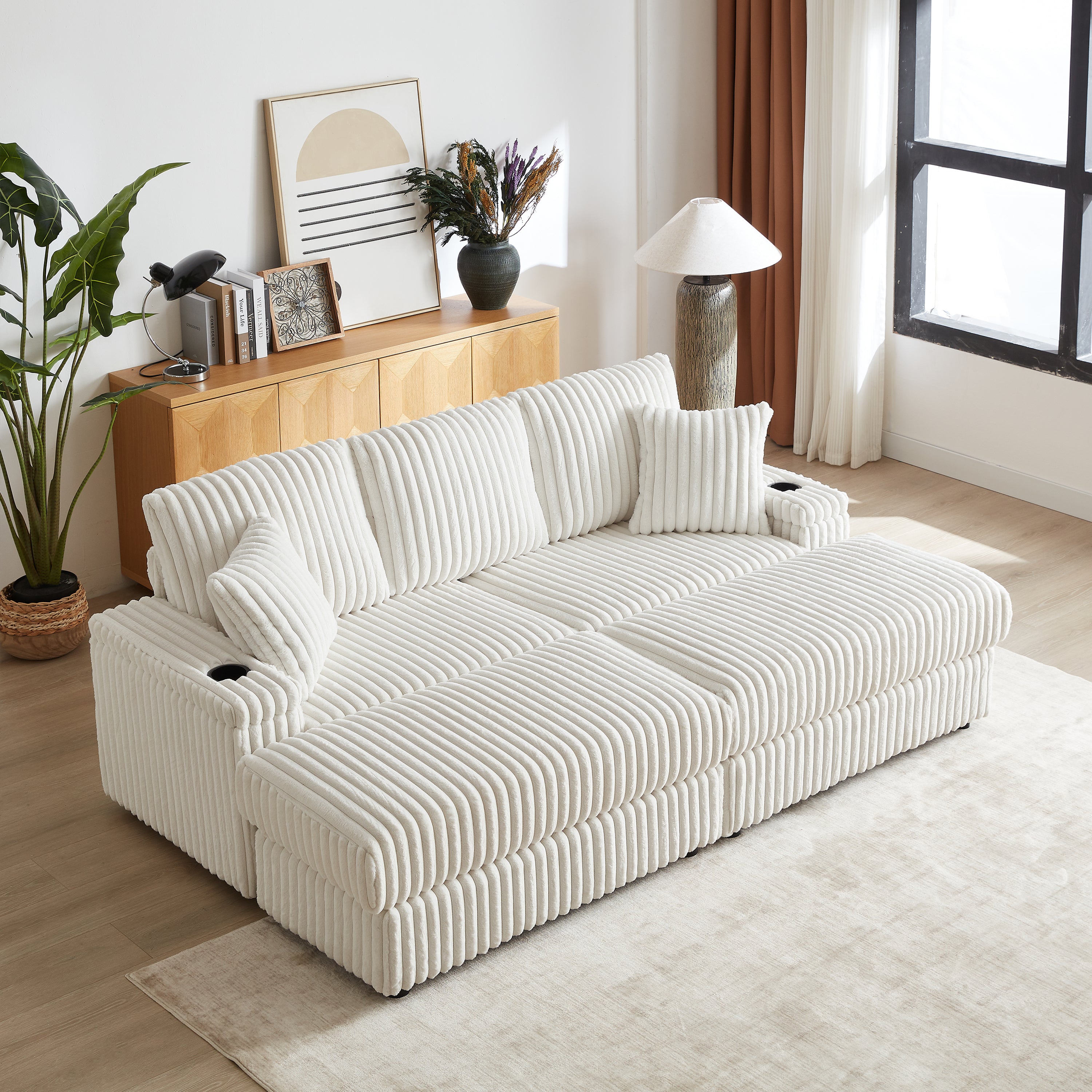 84" Corduroy Sofa: Deep Seat, Storage & Ottomans