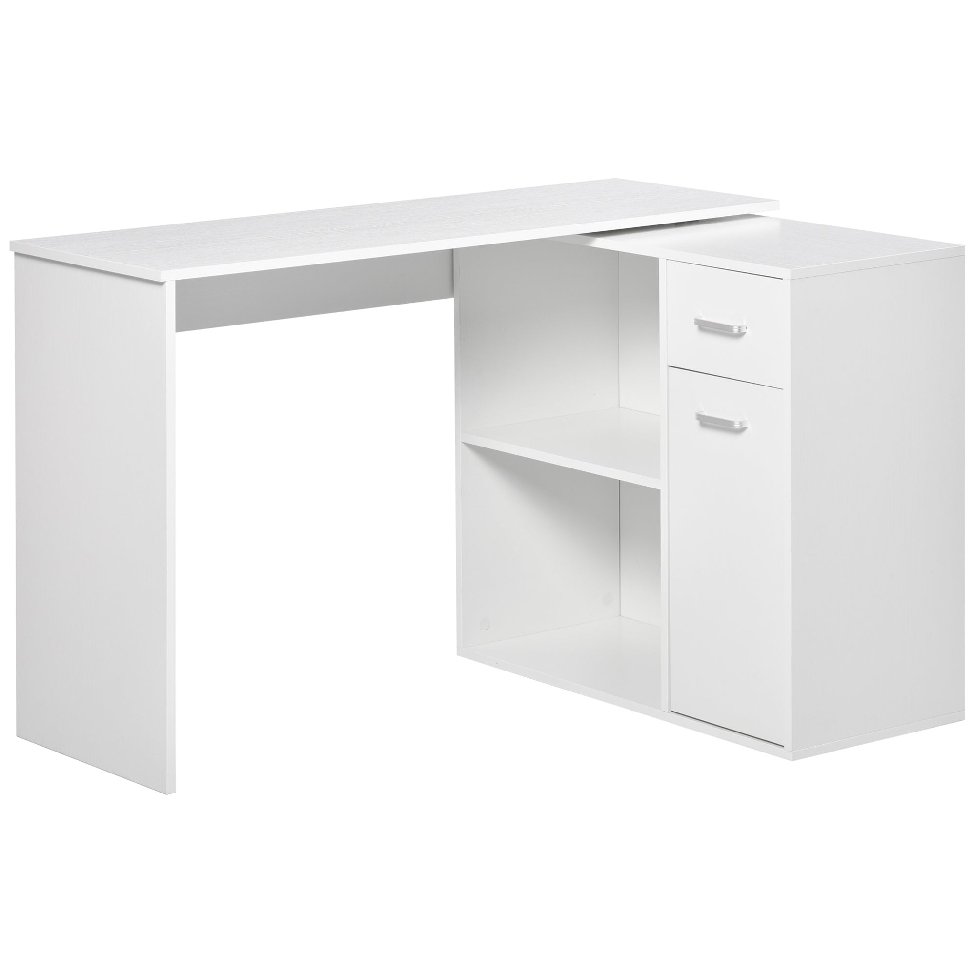 L-Shaped Desk, Rotating Corner Desk w/ Storage, White